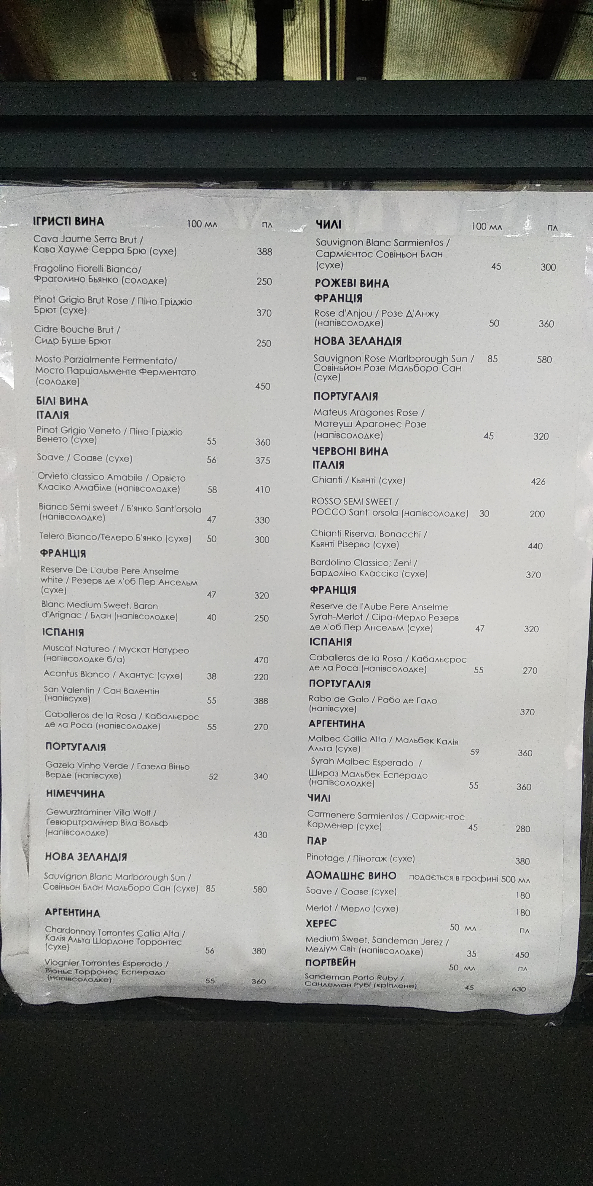 Druzi Ta Vyno menu 1
