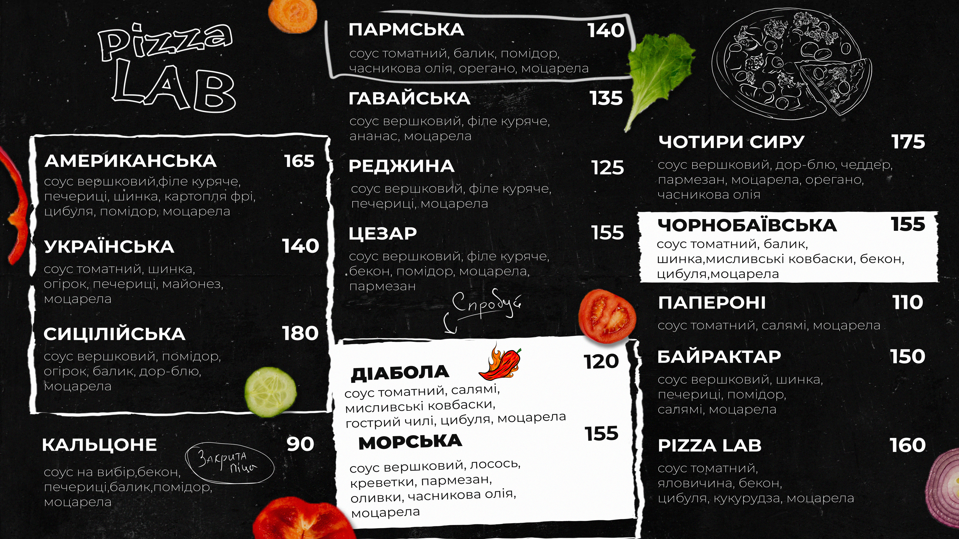 Pizzalab menu 2