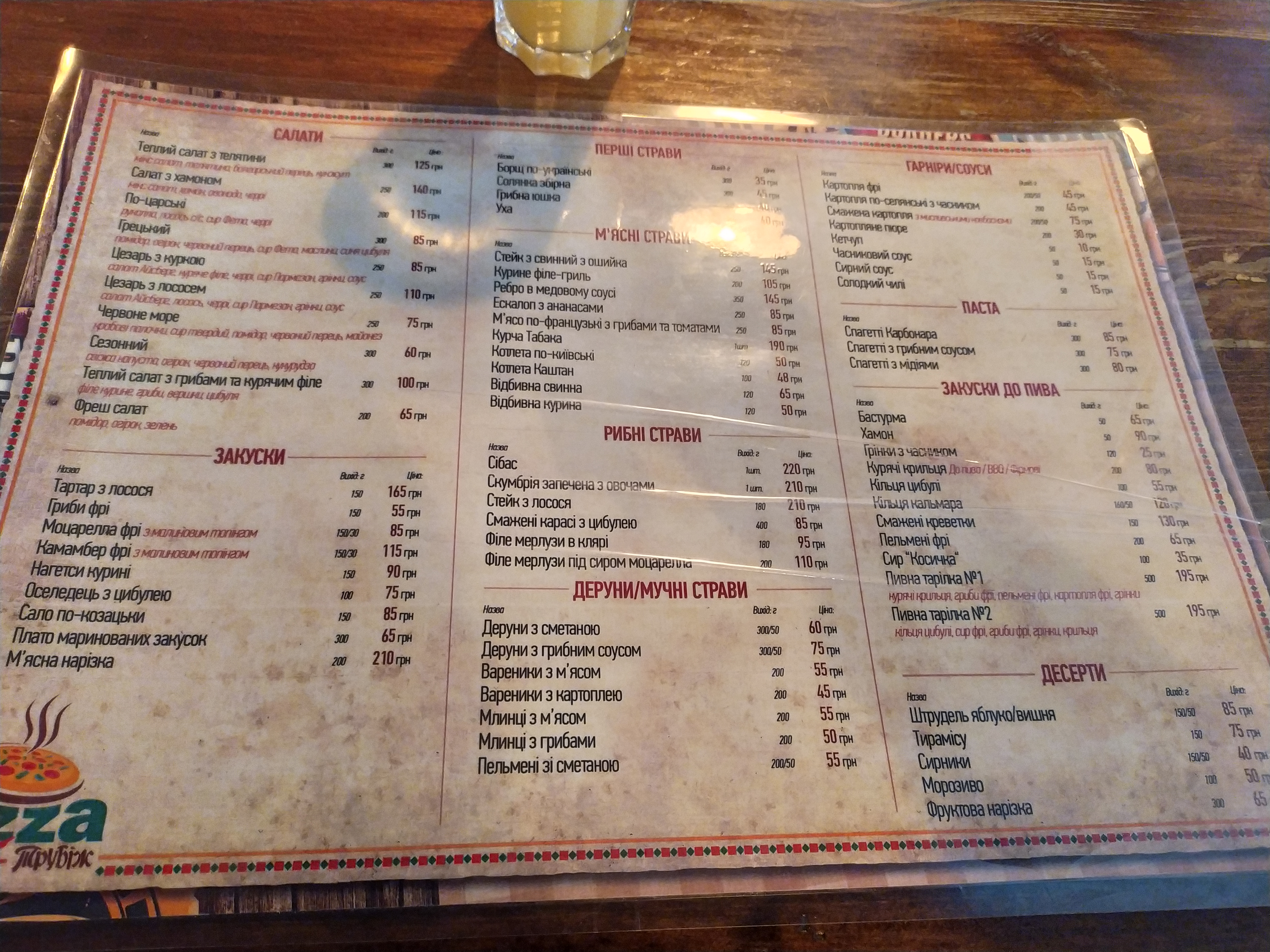 Trubizh menu 1