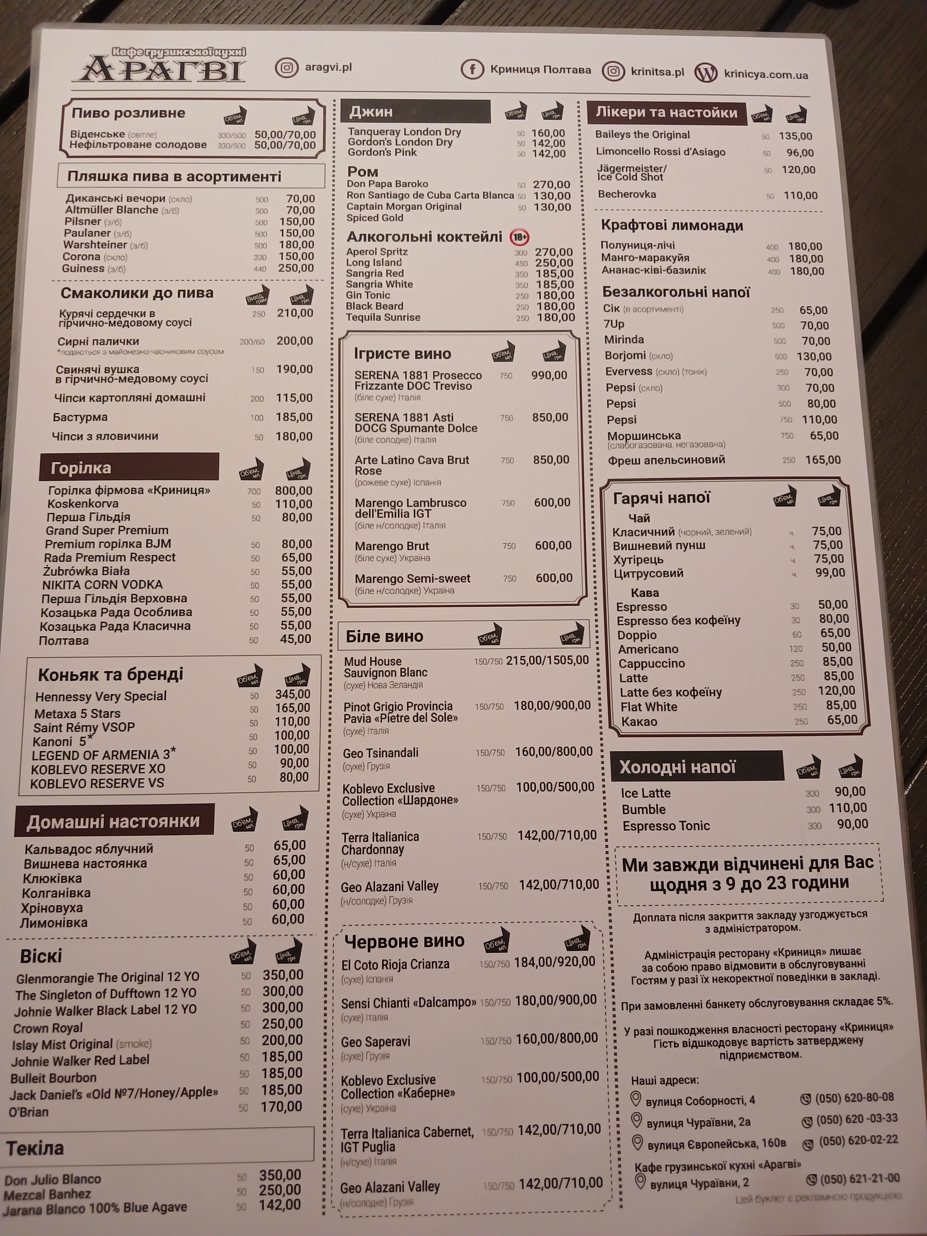 Krynytsya menu 1
