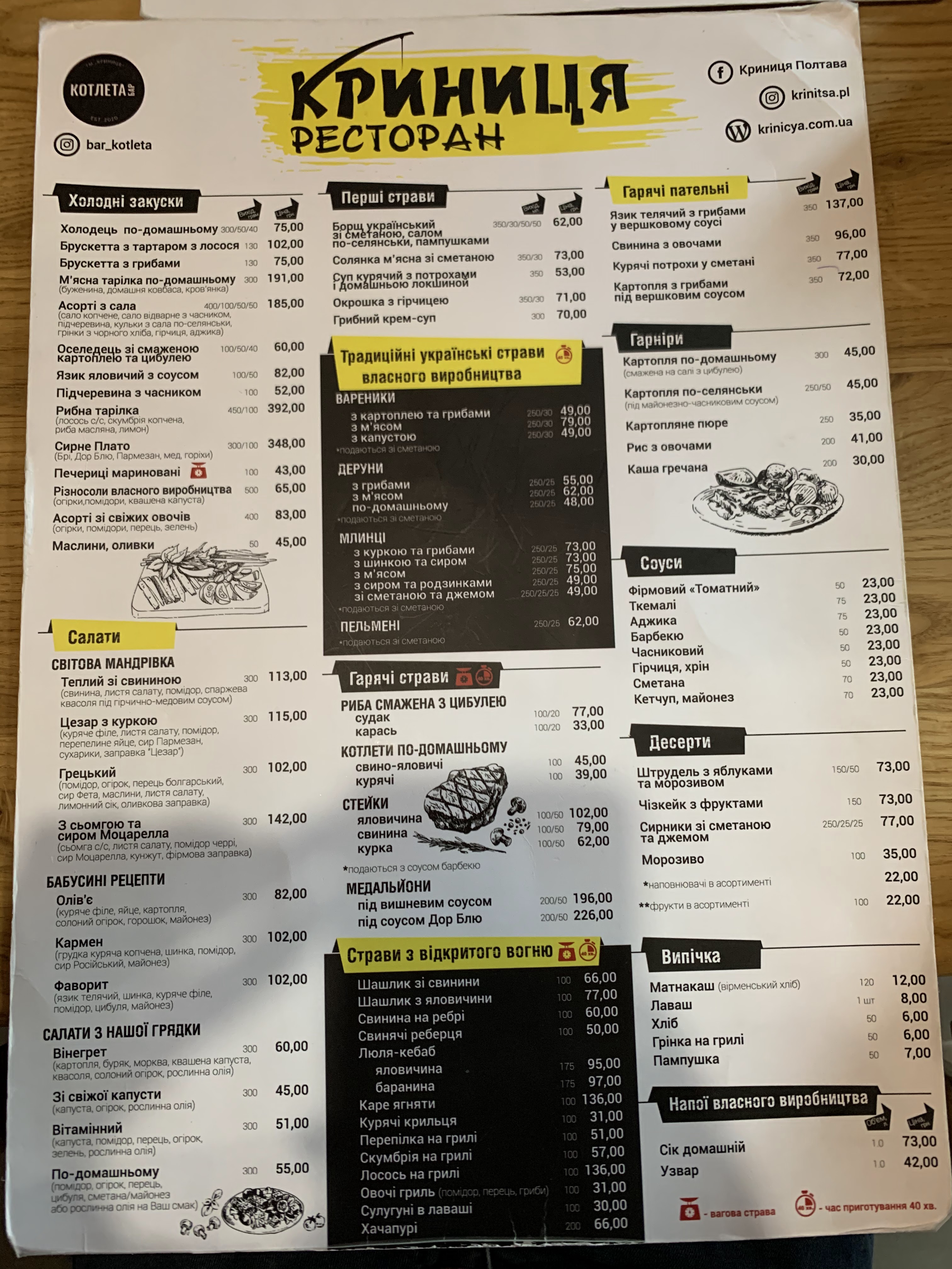 Krynytsya menu 3