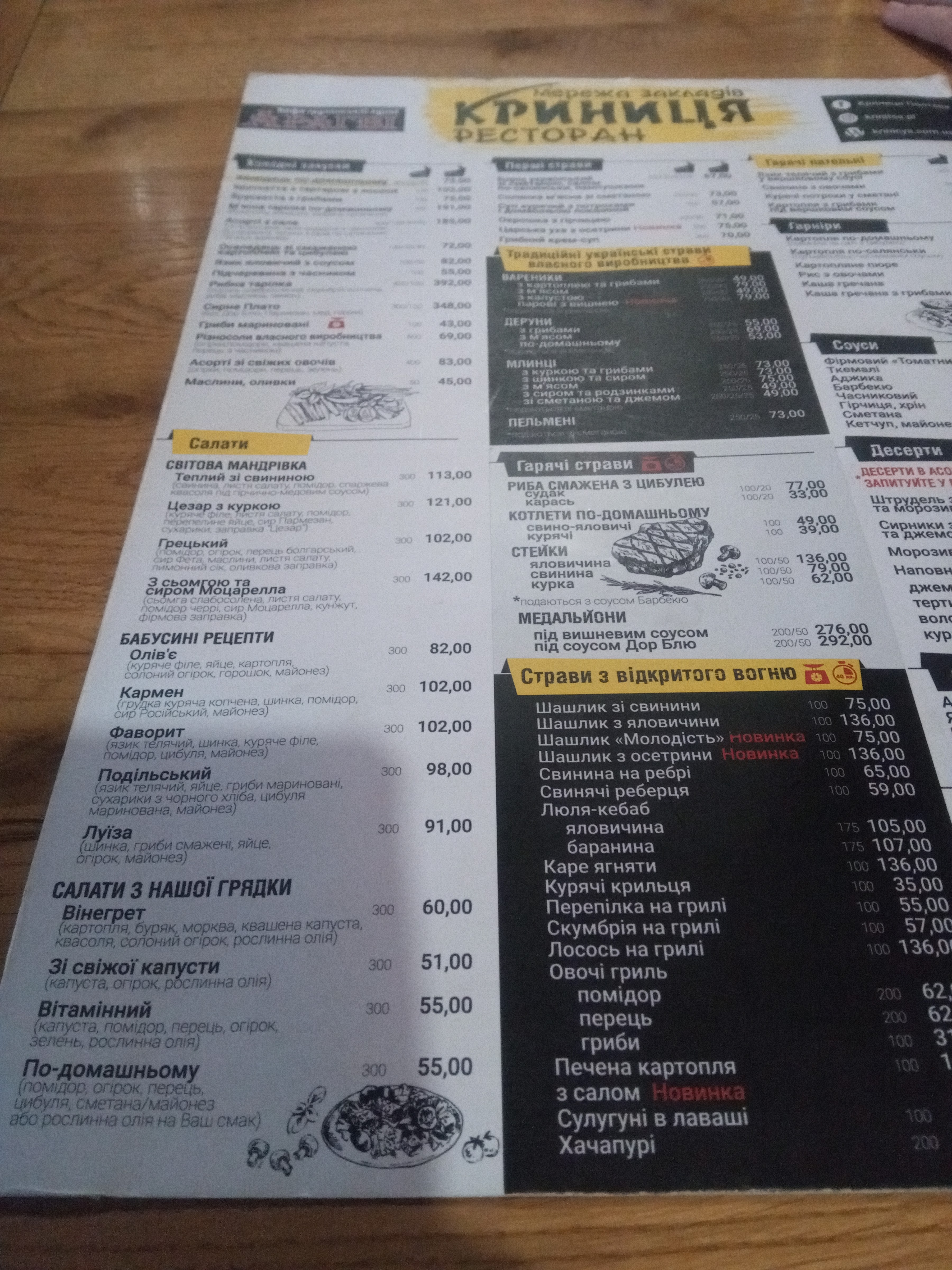 Krynytsya menu 4