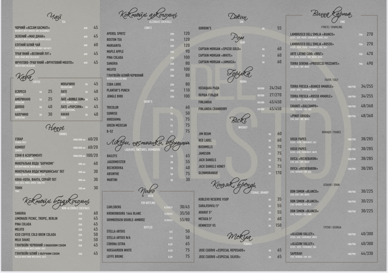 Del Resto menu 1