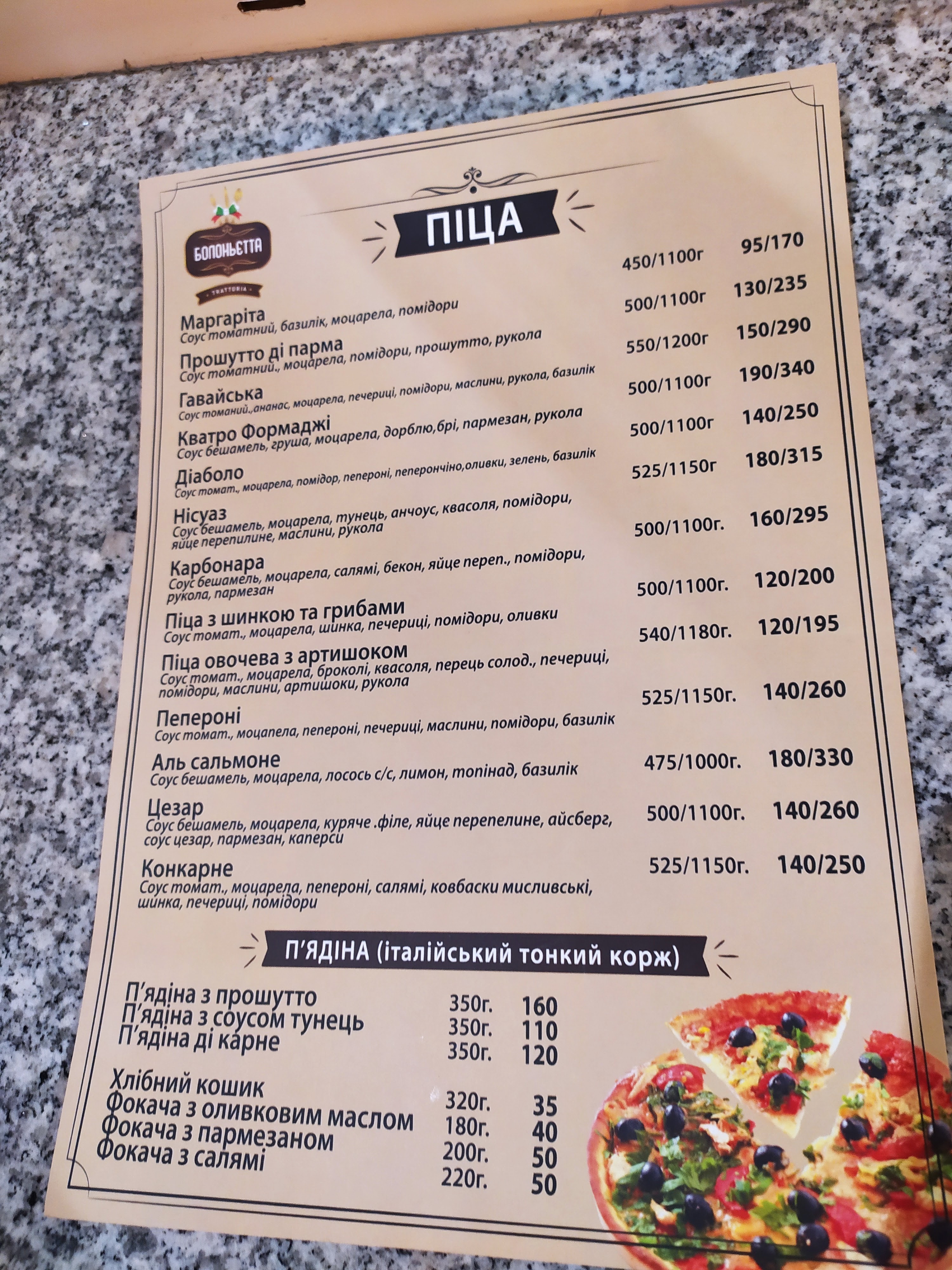 Tratoriya Bolonʹyetta menu 1