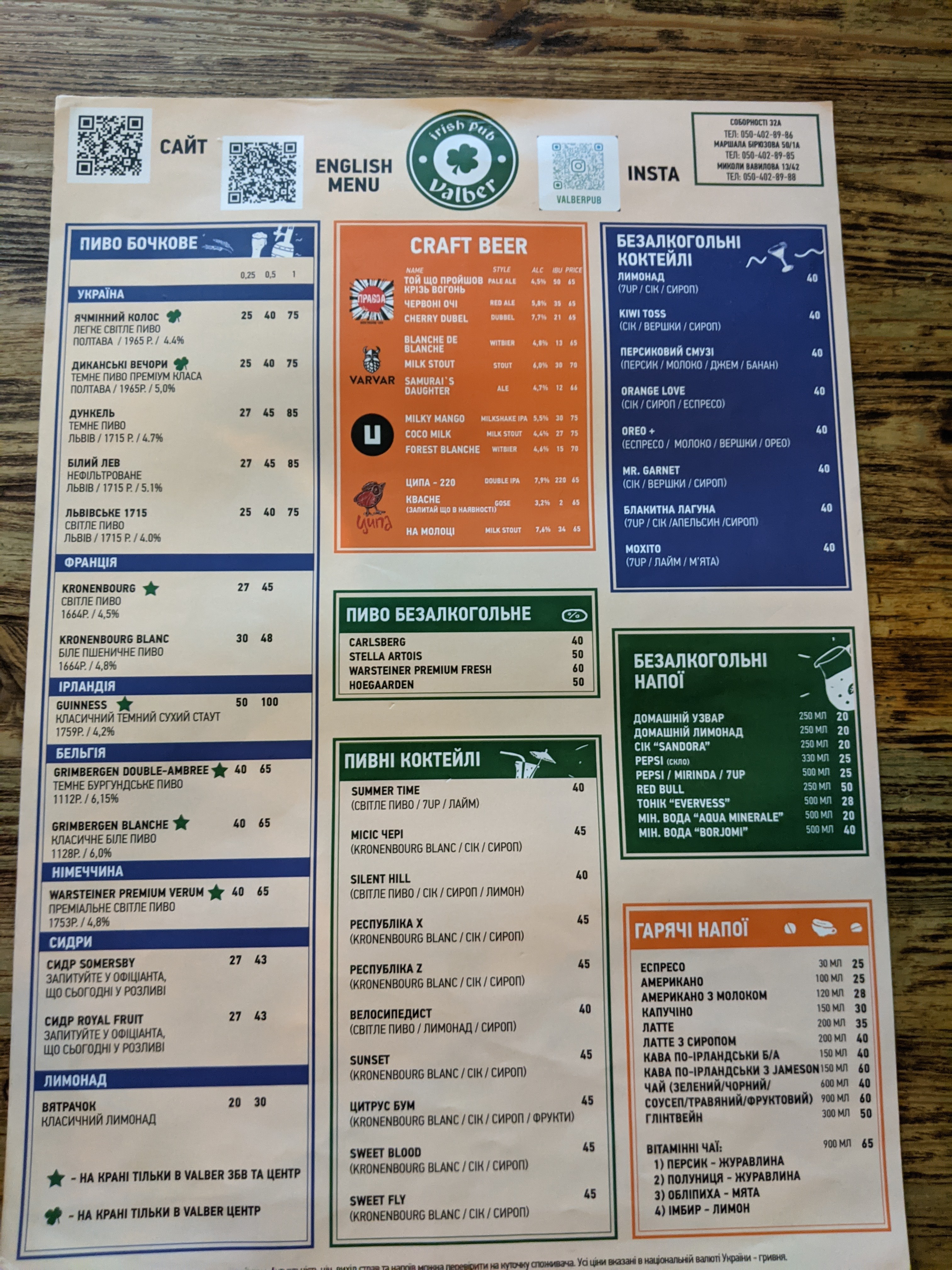 Valber menu 3