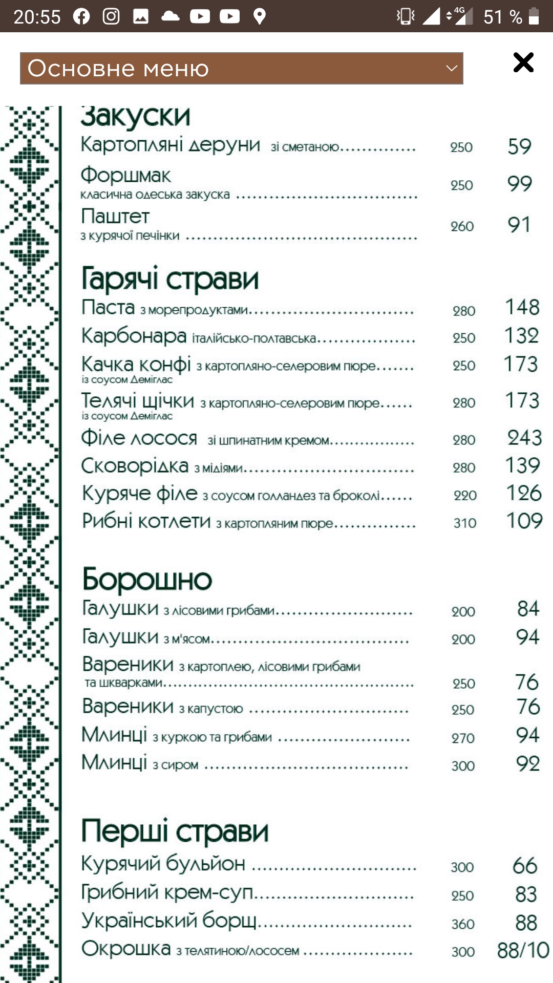 Міське кафе Чічіков menu 1