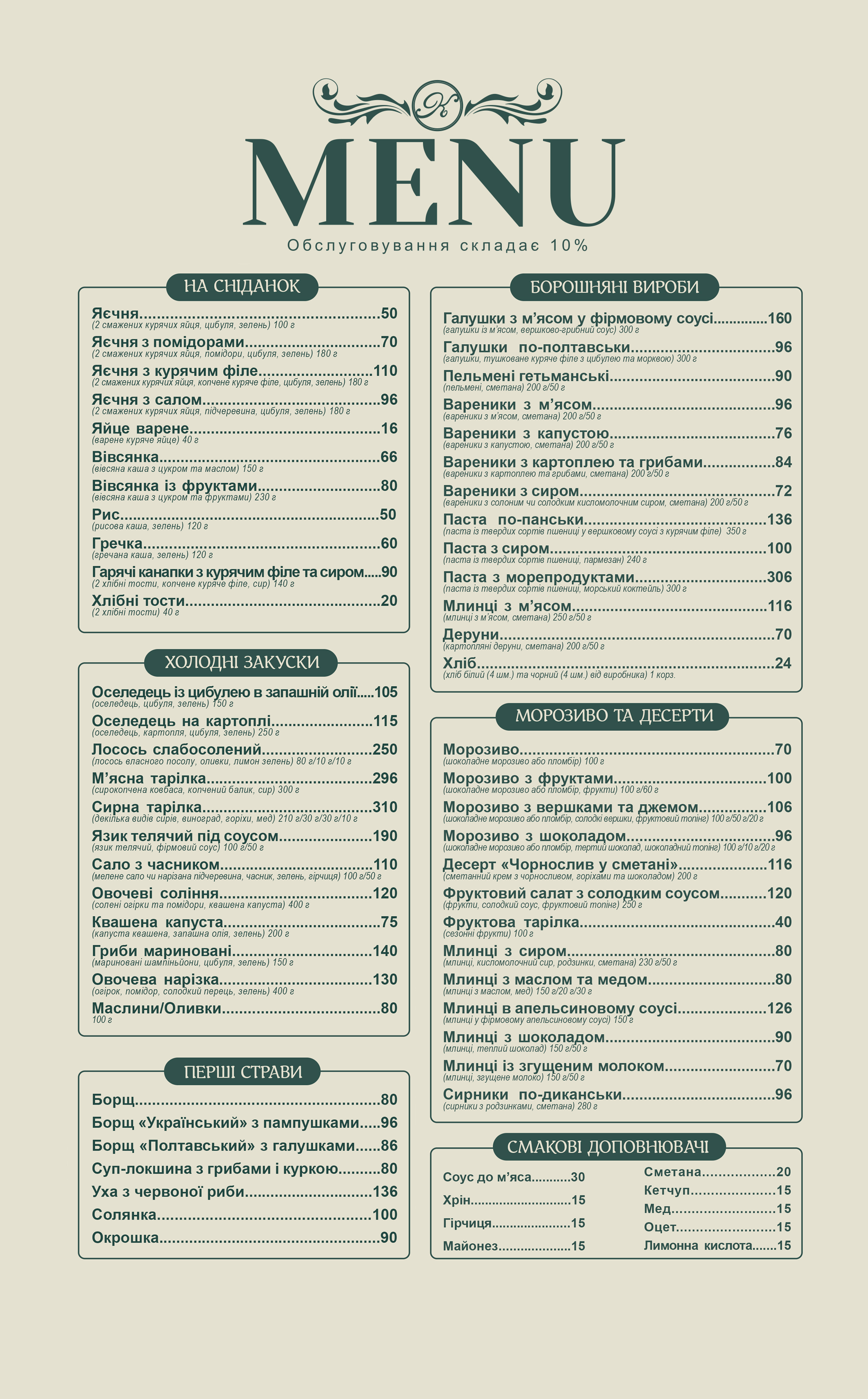 Kochubeivs'ka manor menu 1