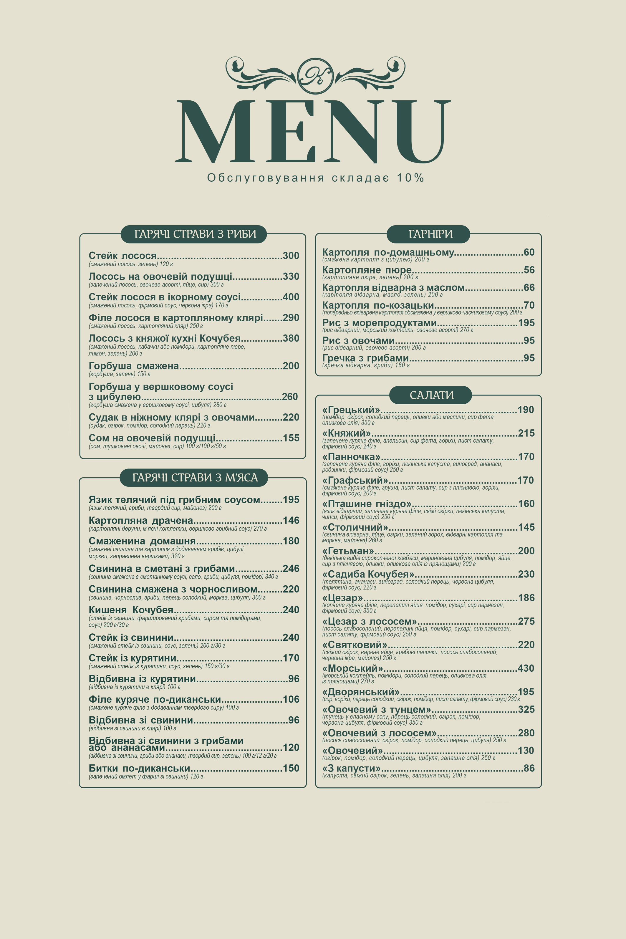 Kochubeivs'ka manor menu 3