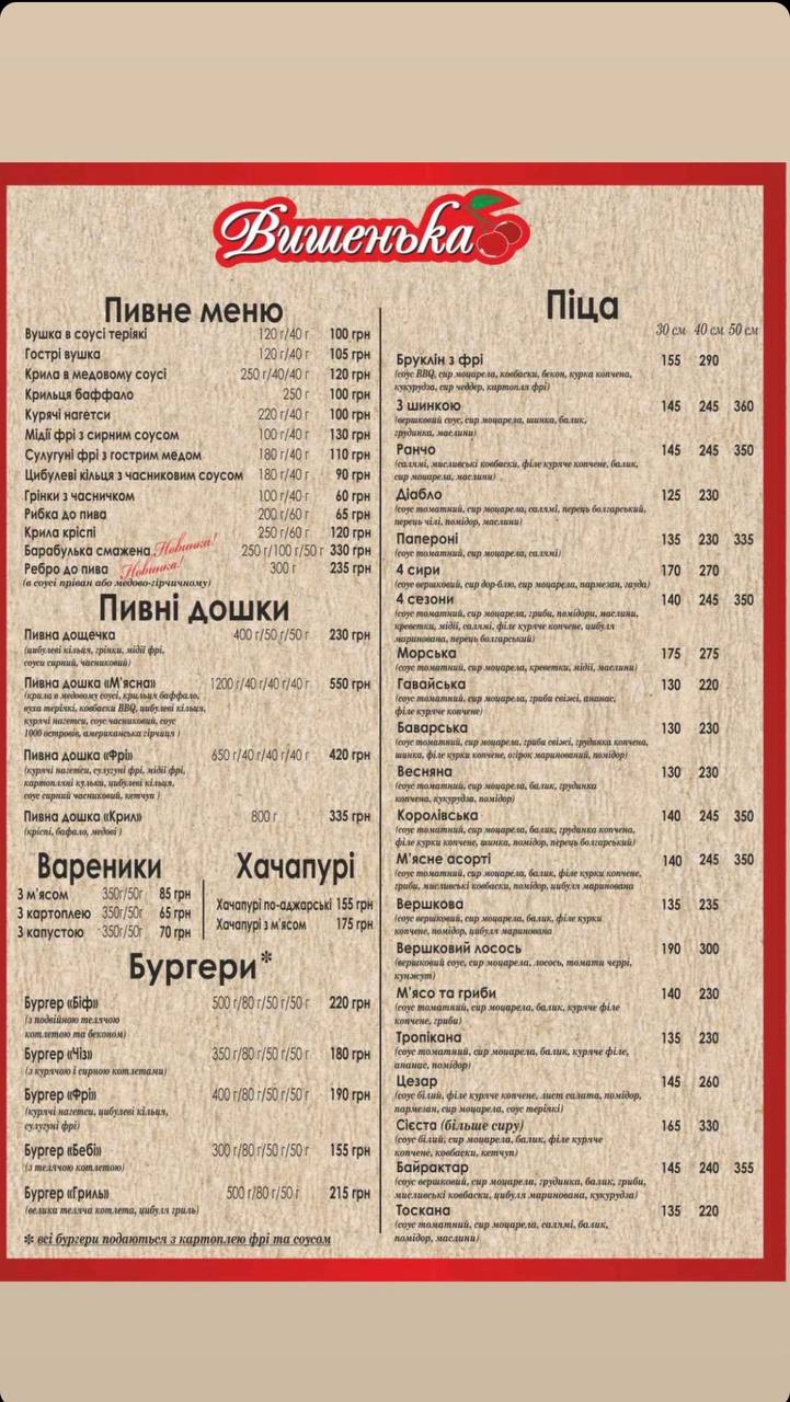Restoran Vyshenʹka menu 1