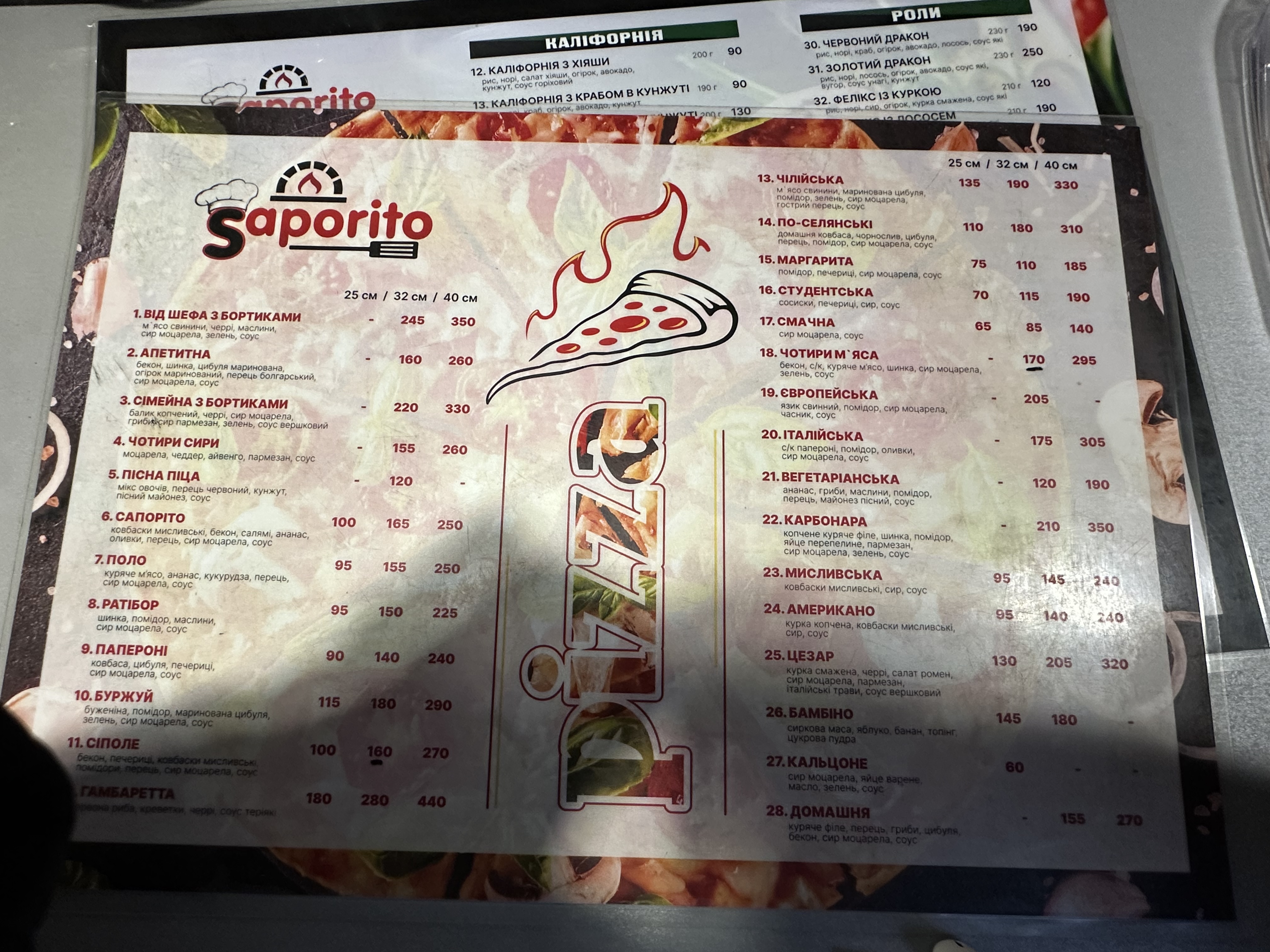 Saporito menu 4