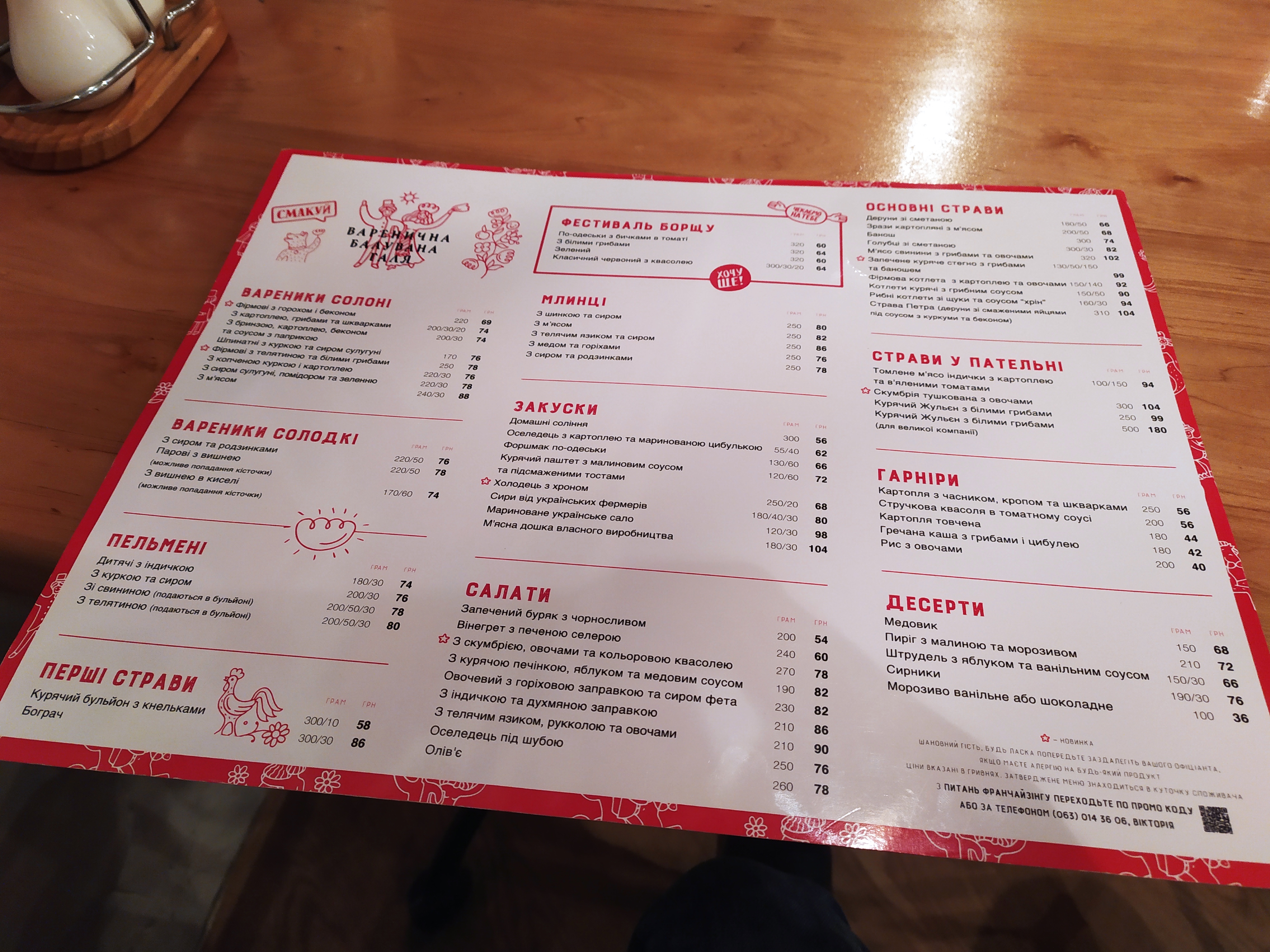 Varenychna Baluvana Halya menu 2