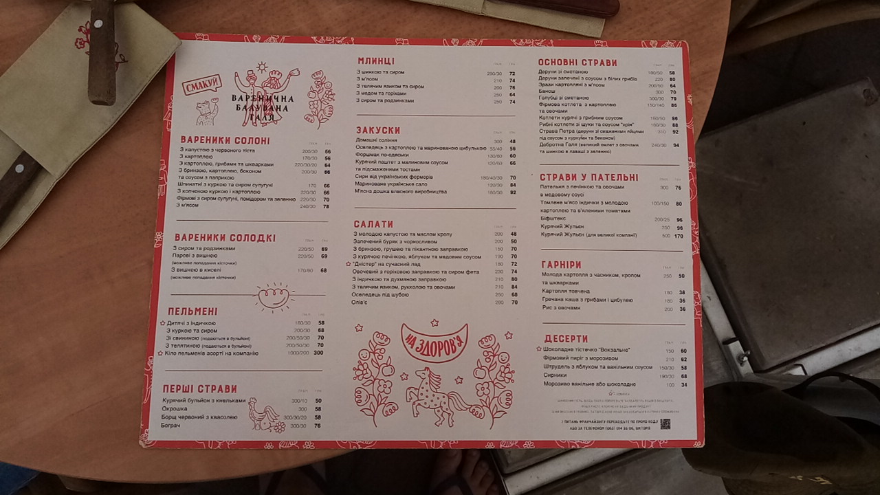 Varenychna Baluvana Halya menu 3