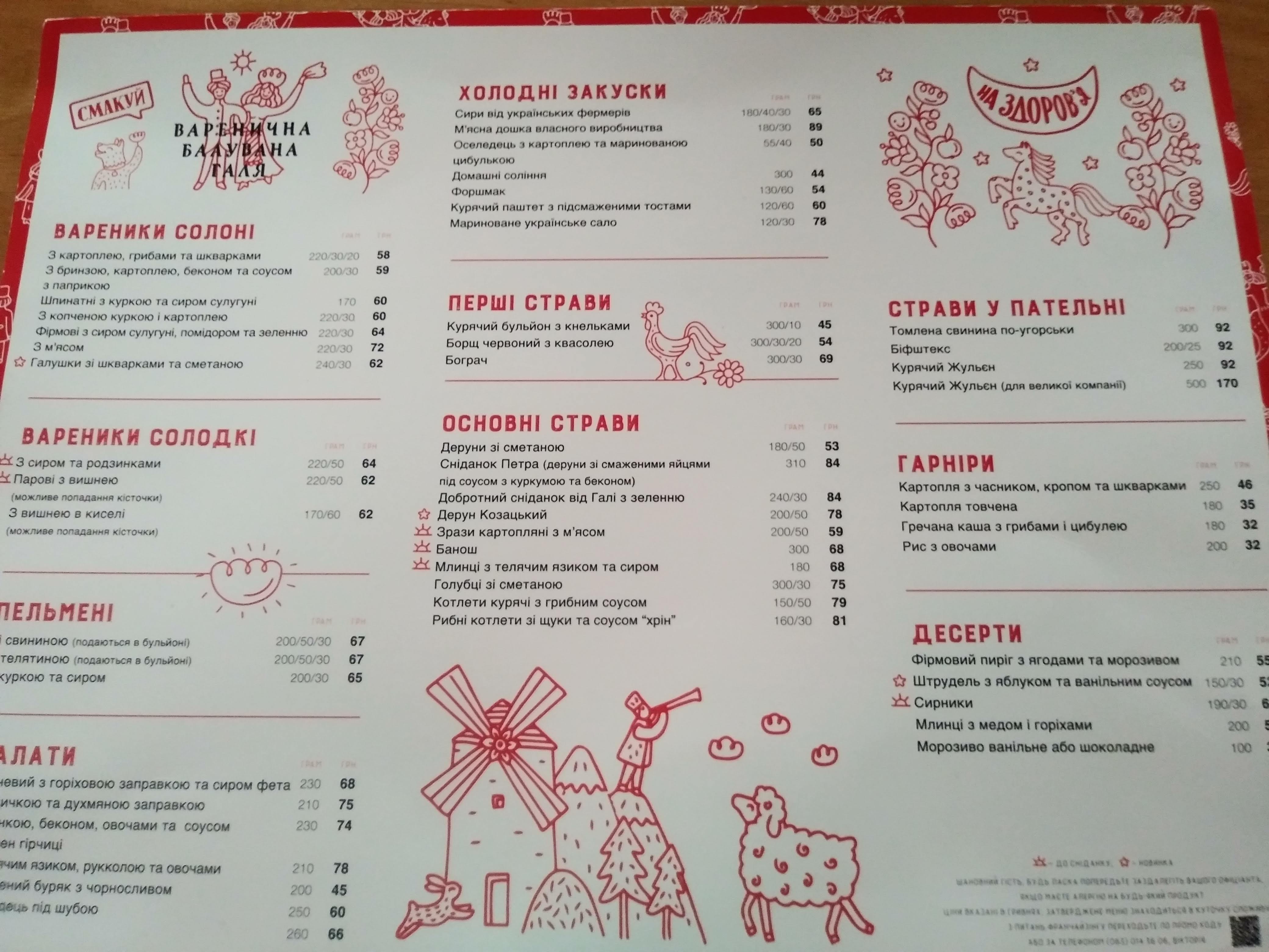 Varenychna Baluvana Halya menu 5