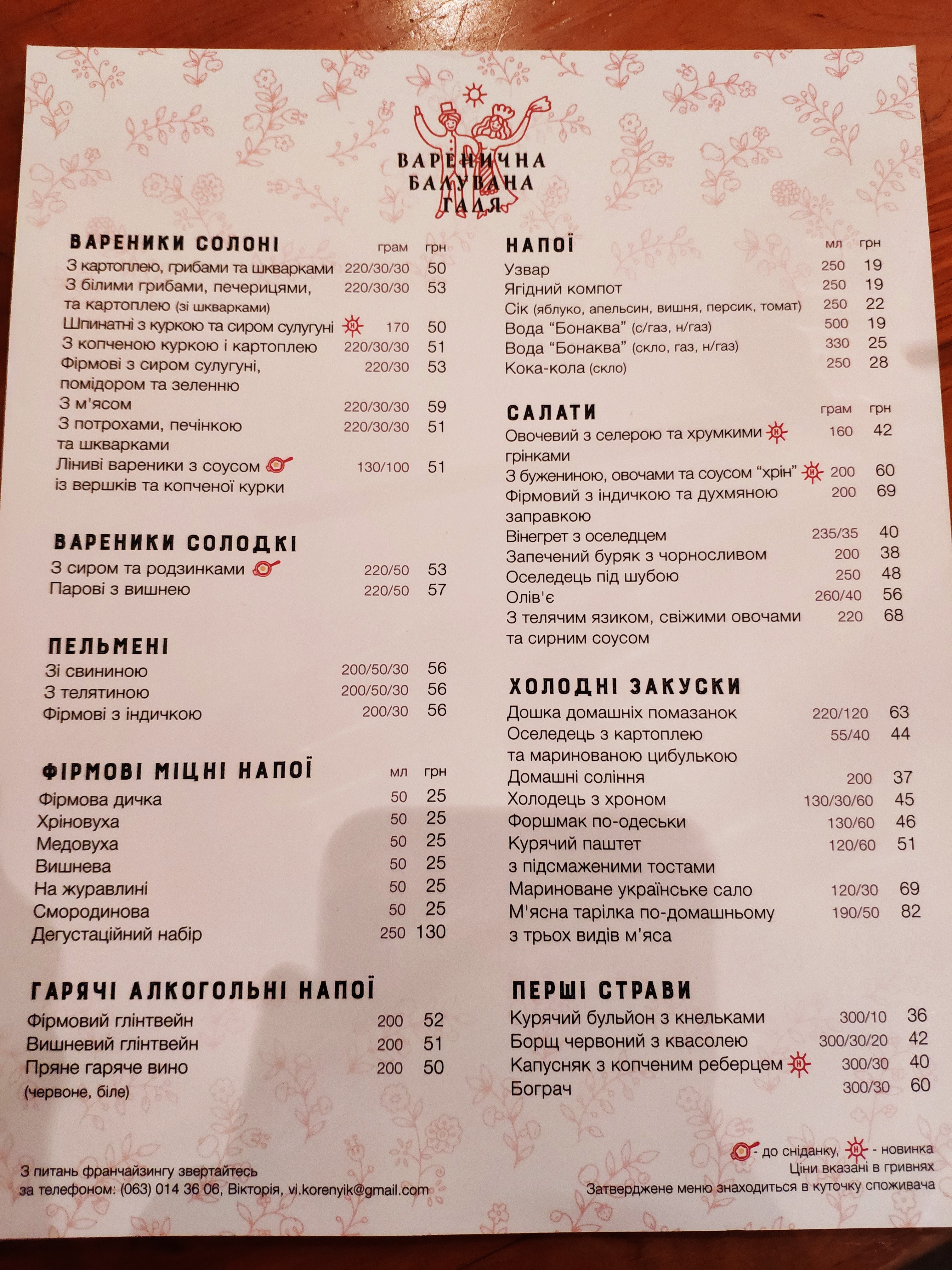Varenychna Baluvana Halya menu 10