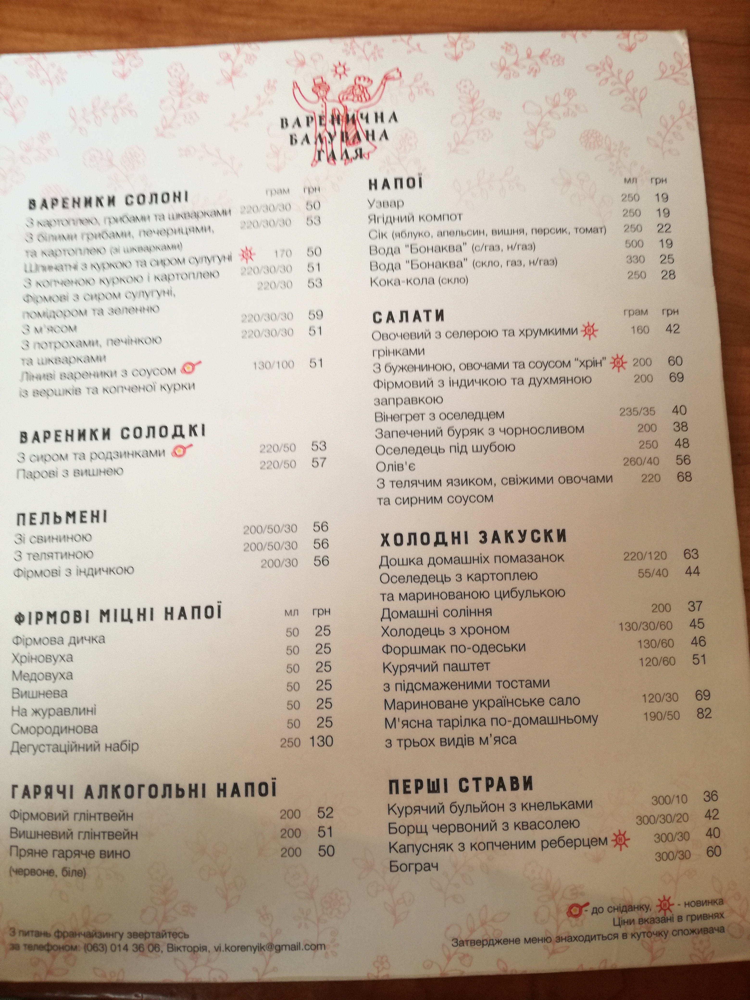 Varenychna Baluvana Halya menu 12