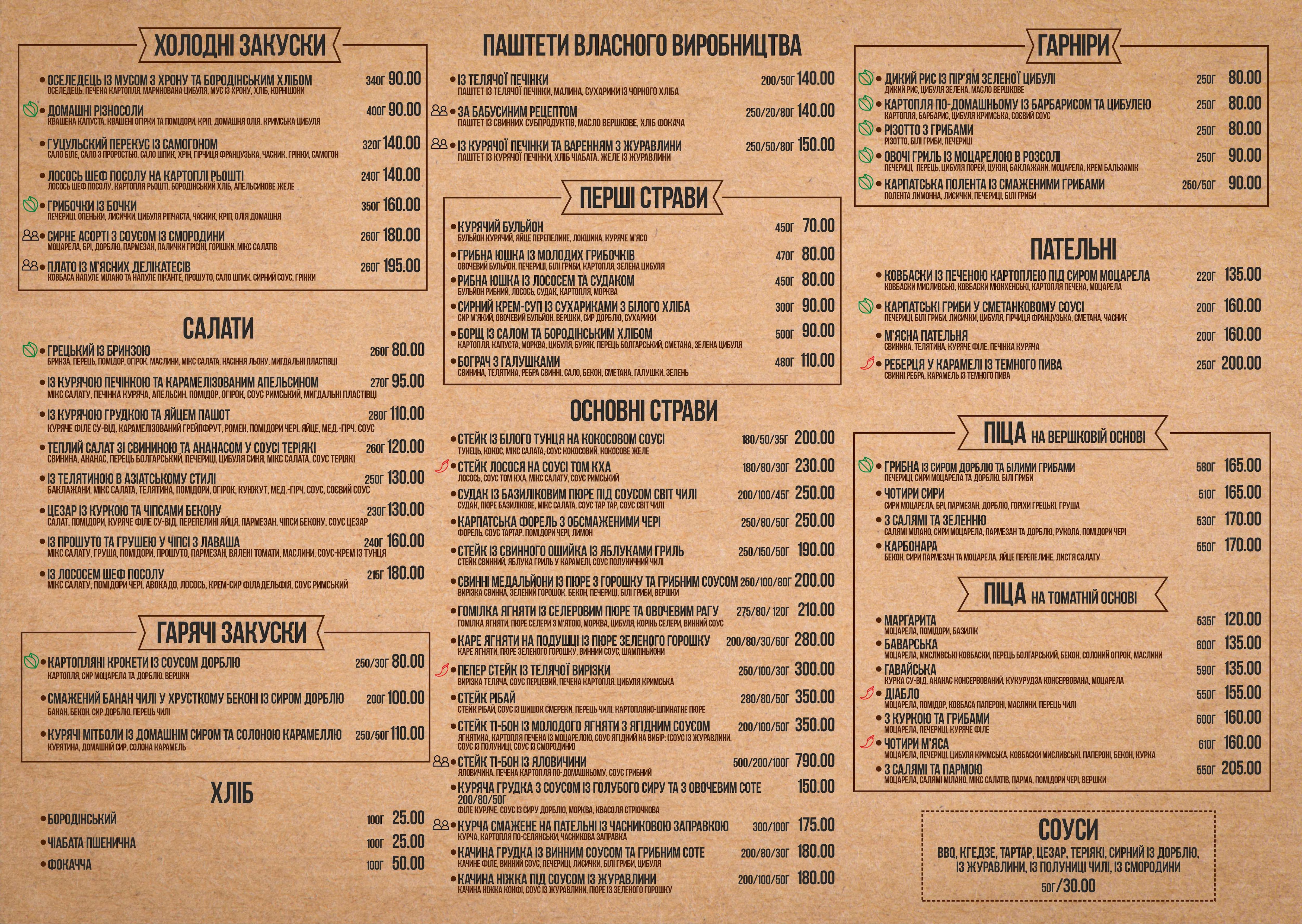 Vidkryta Kukhnya menu 1