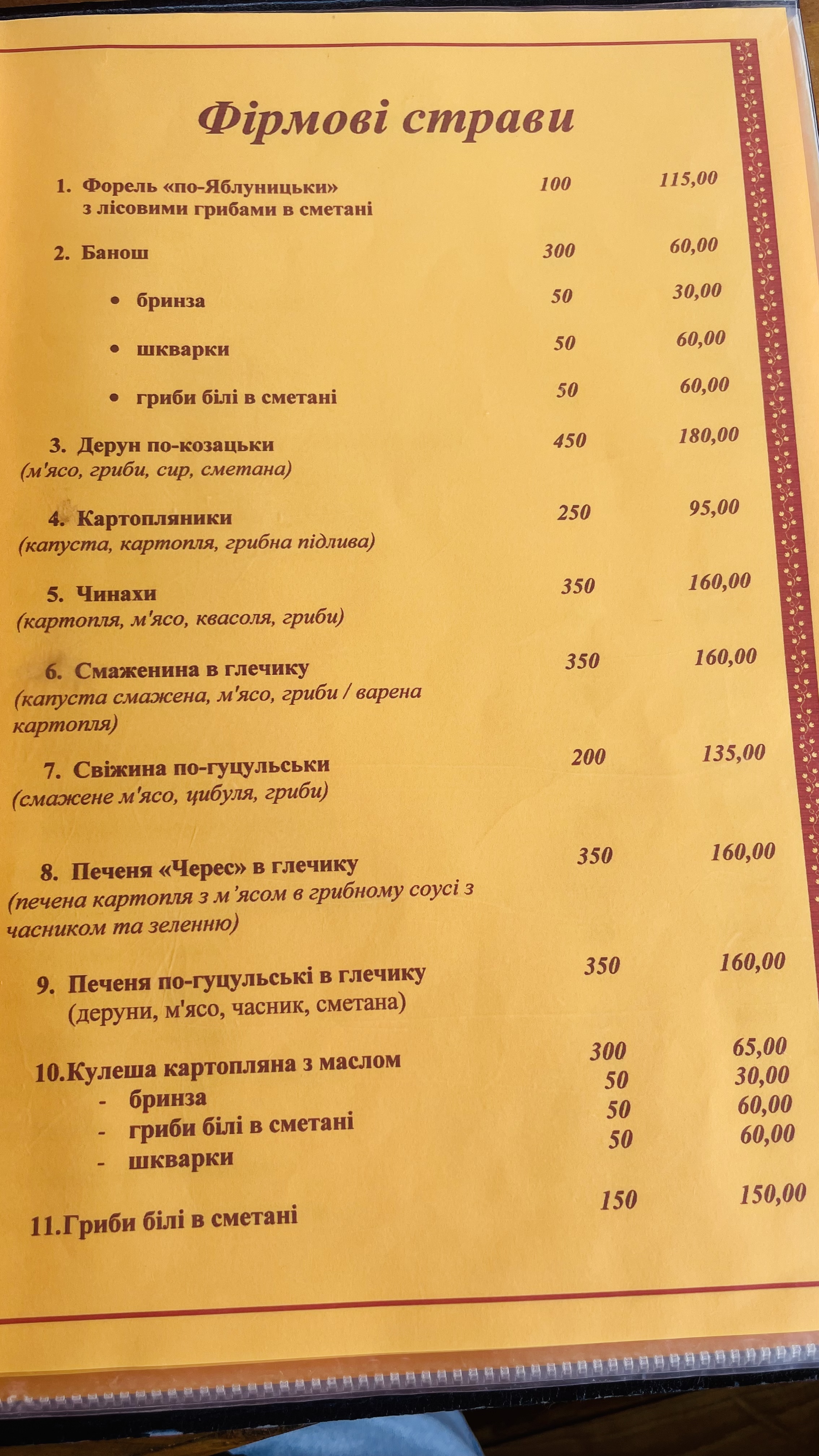 Черес Колыба menu 2