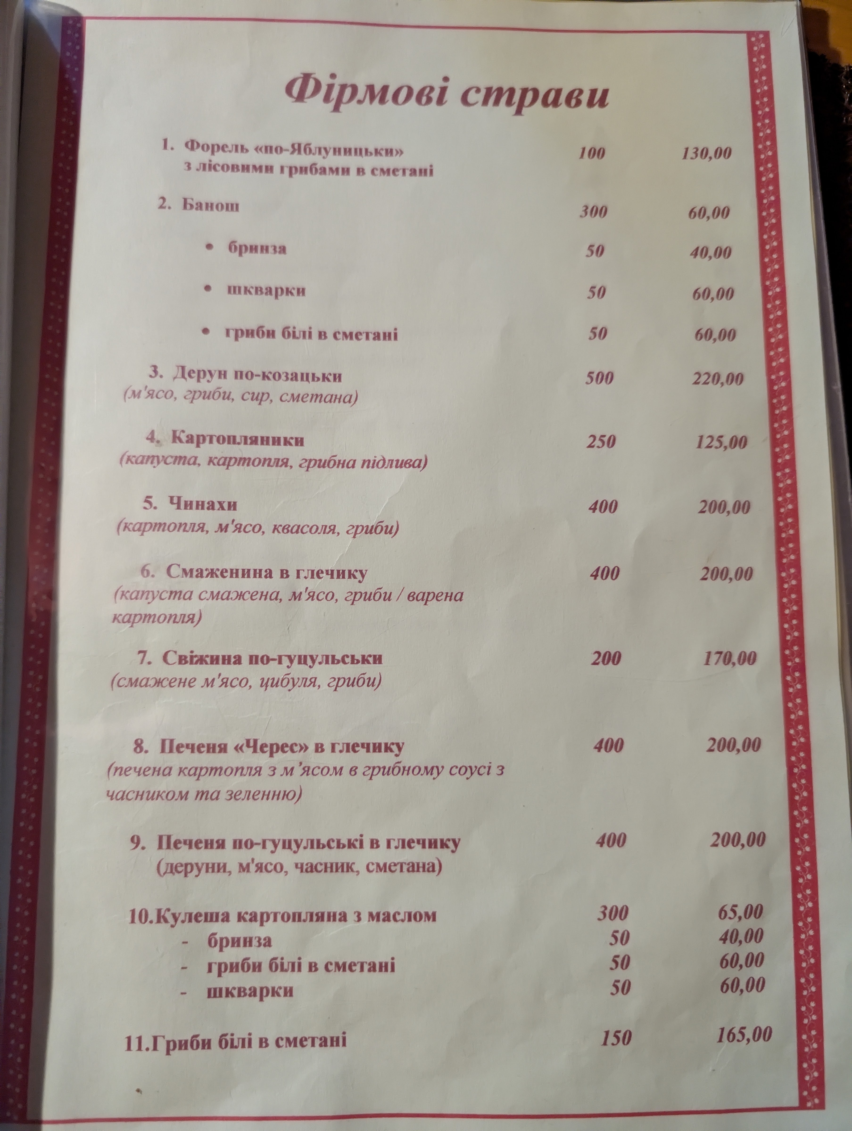 Черес Колыба menu 7