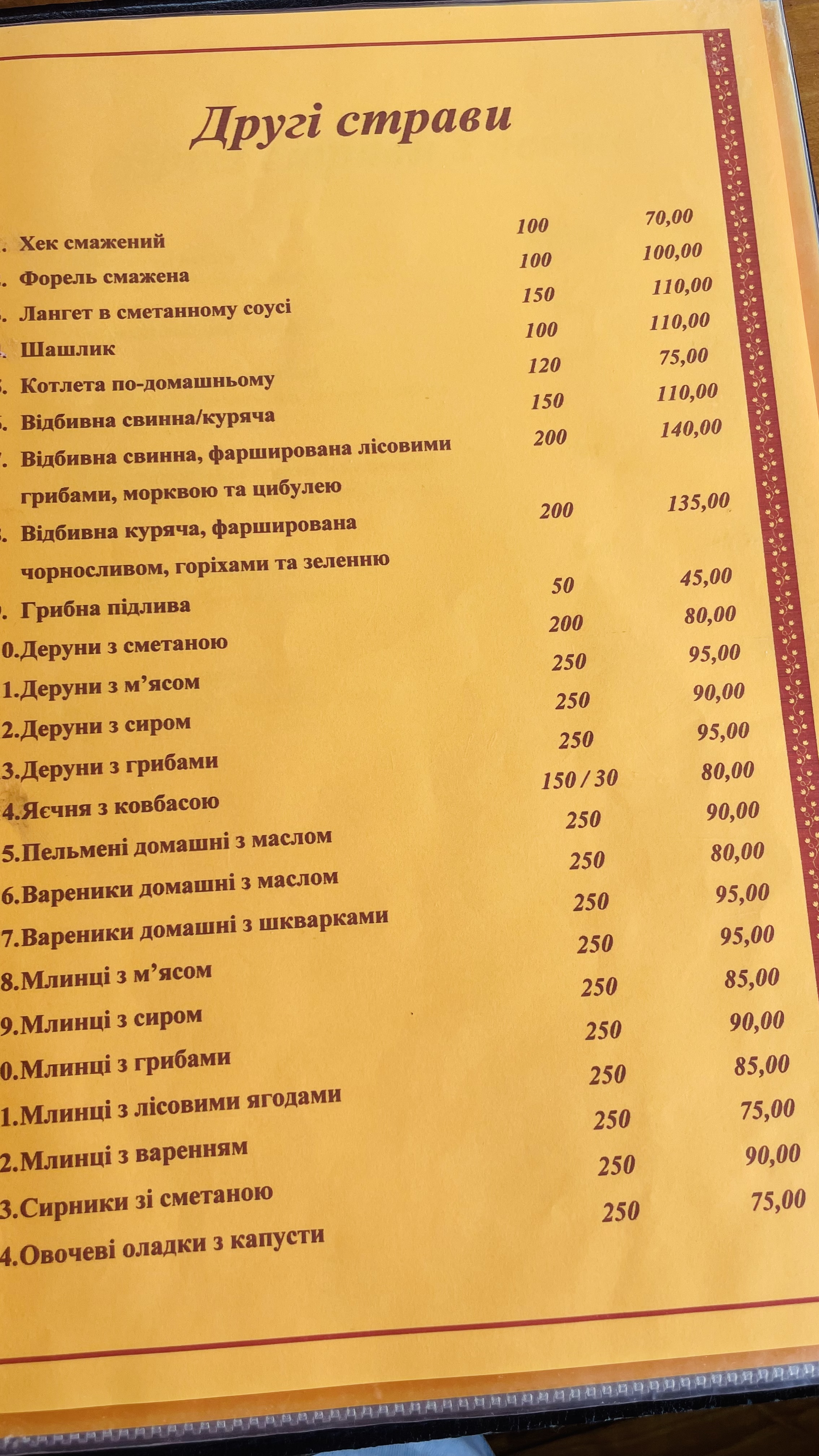 Черес Колыба menu 8