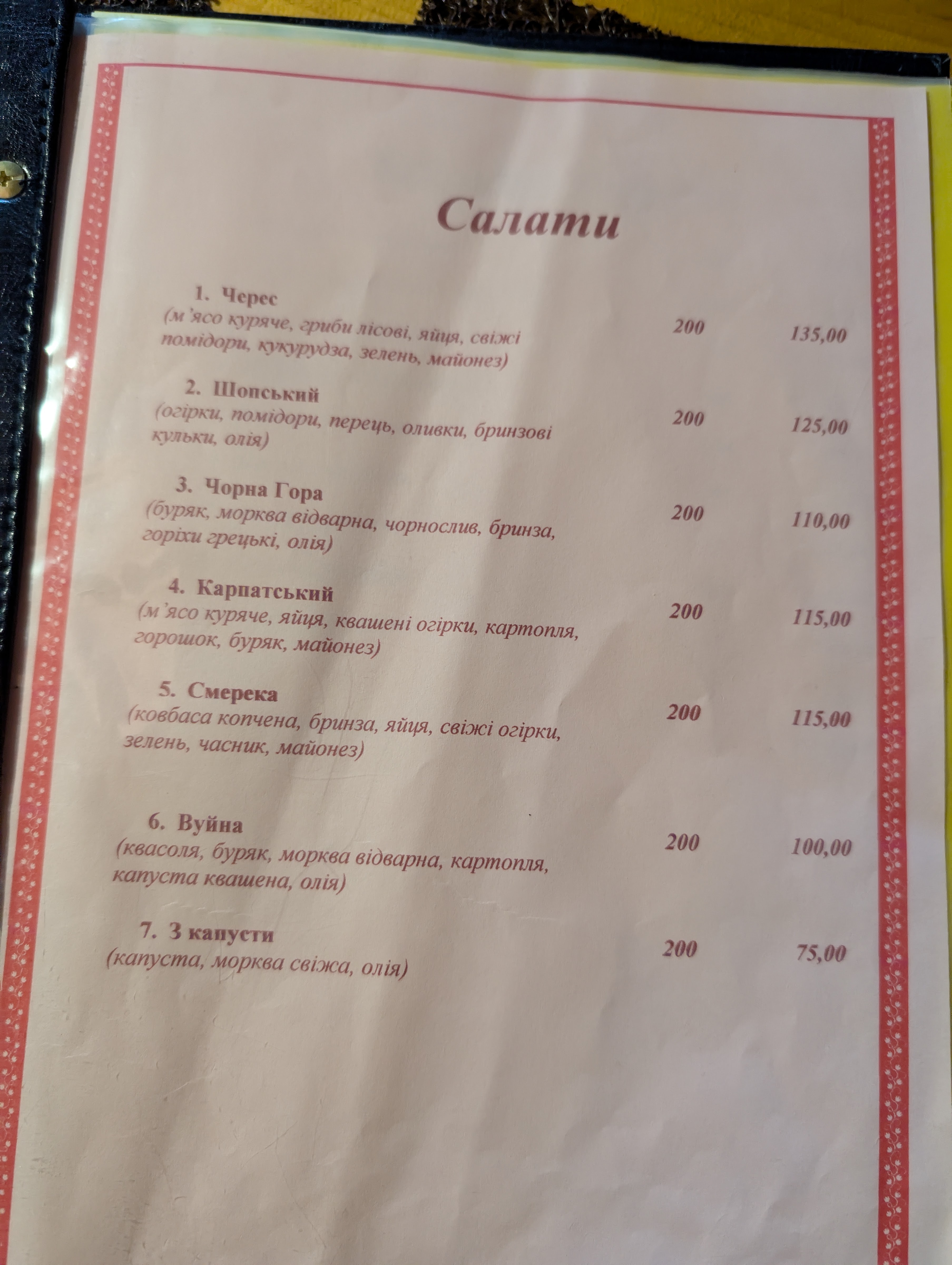 Черес Колыба menu 12