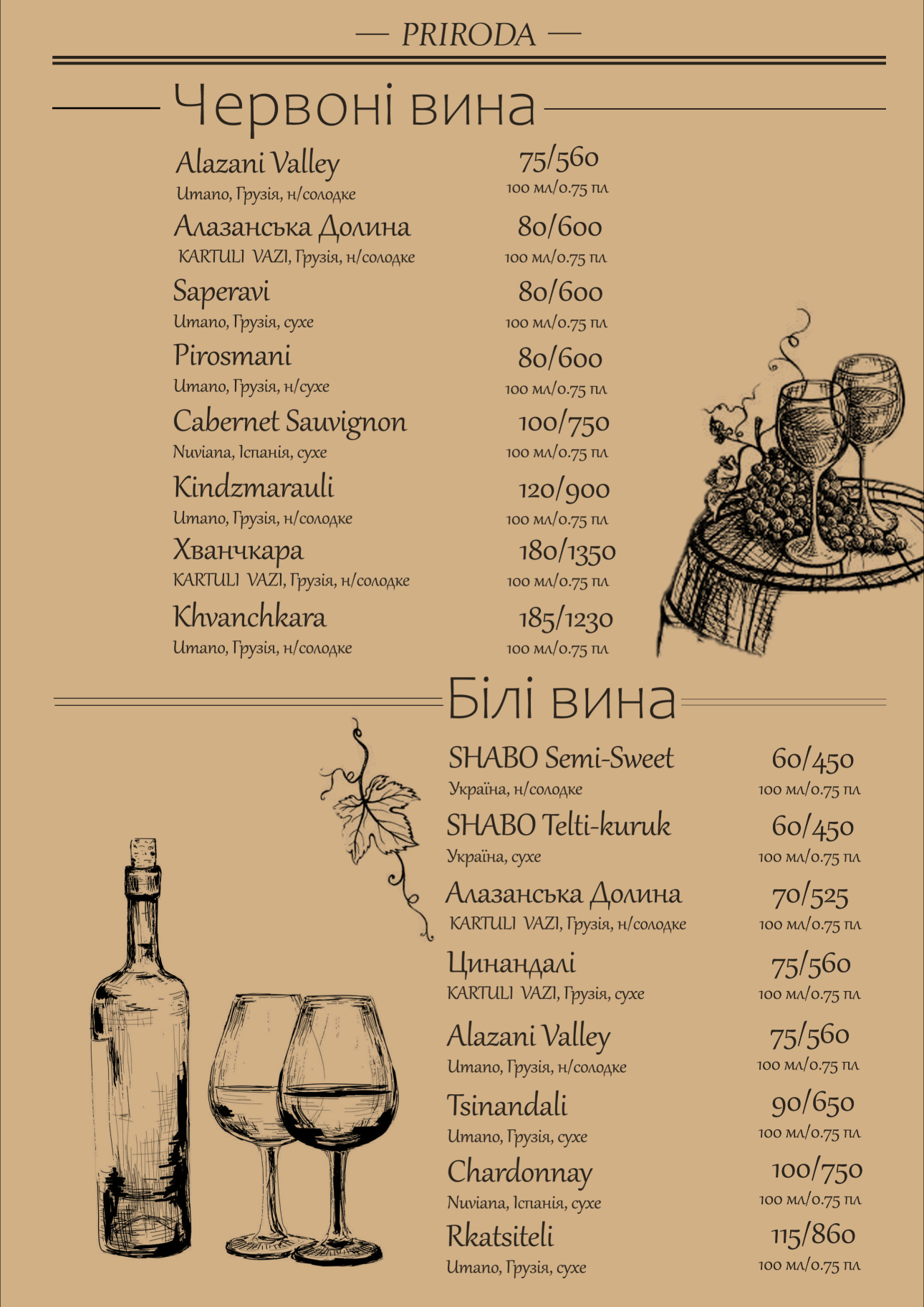 Kolyba Pryroda menu 6