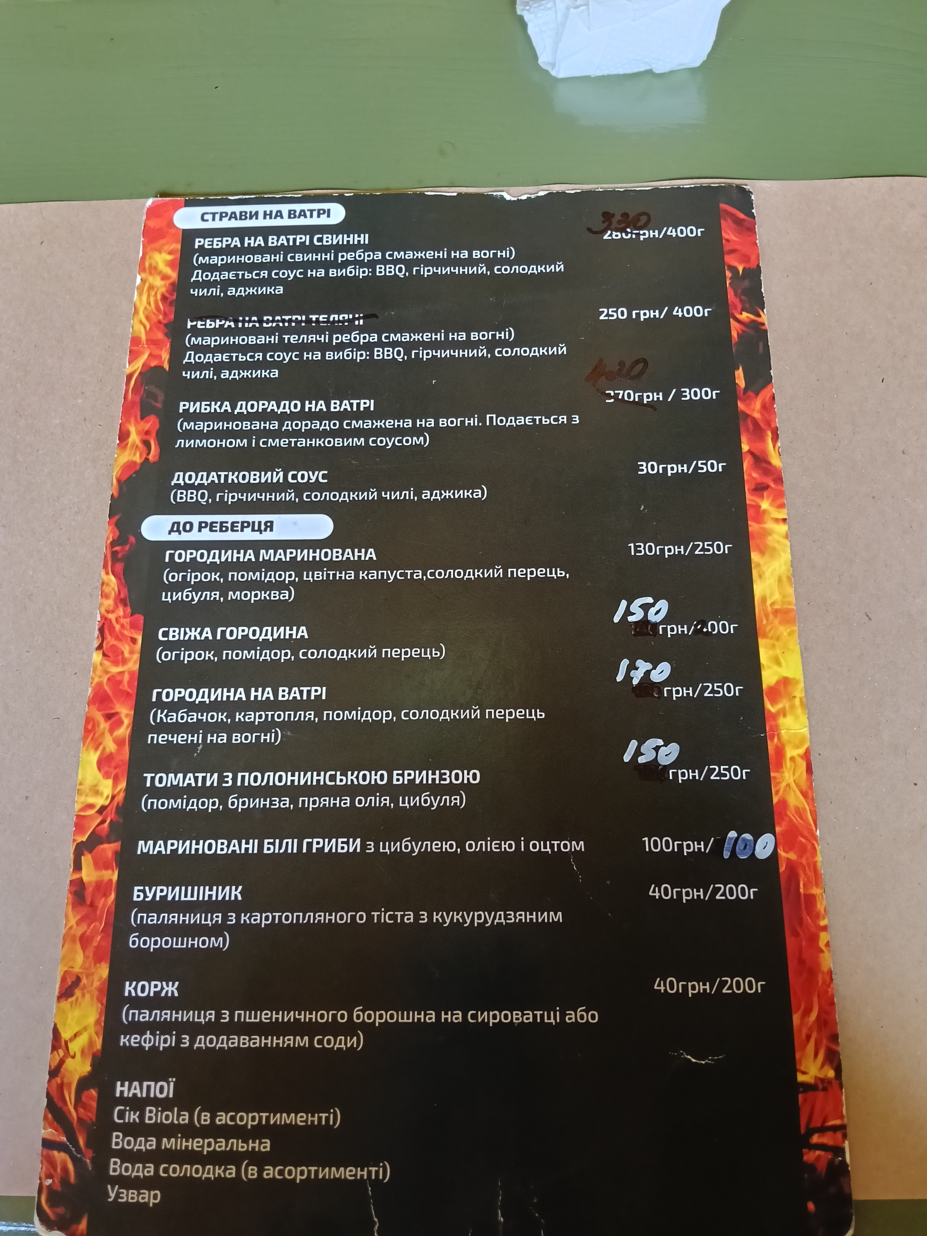 Kolyba"Rebra Na Penʹku" menu 1