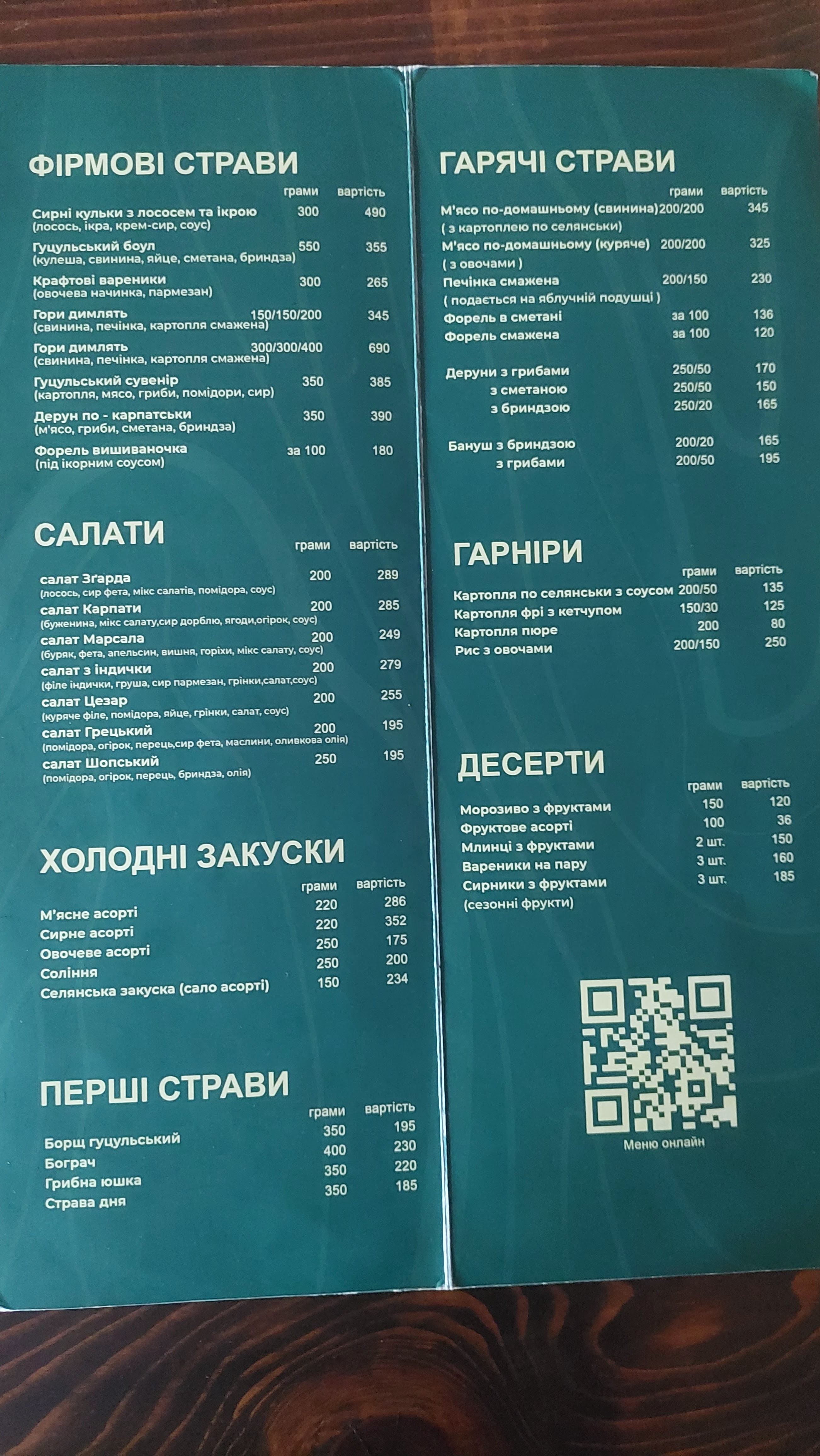 Hostynnyy Dvir "Zgarda" menu 1