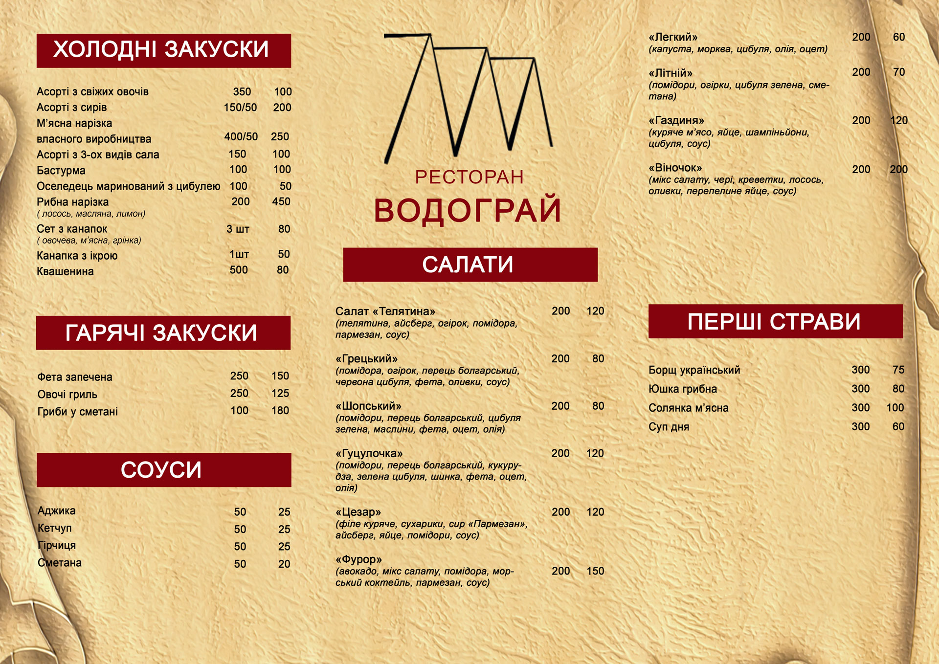 Restoran Vodohray menu 1