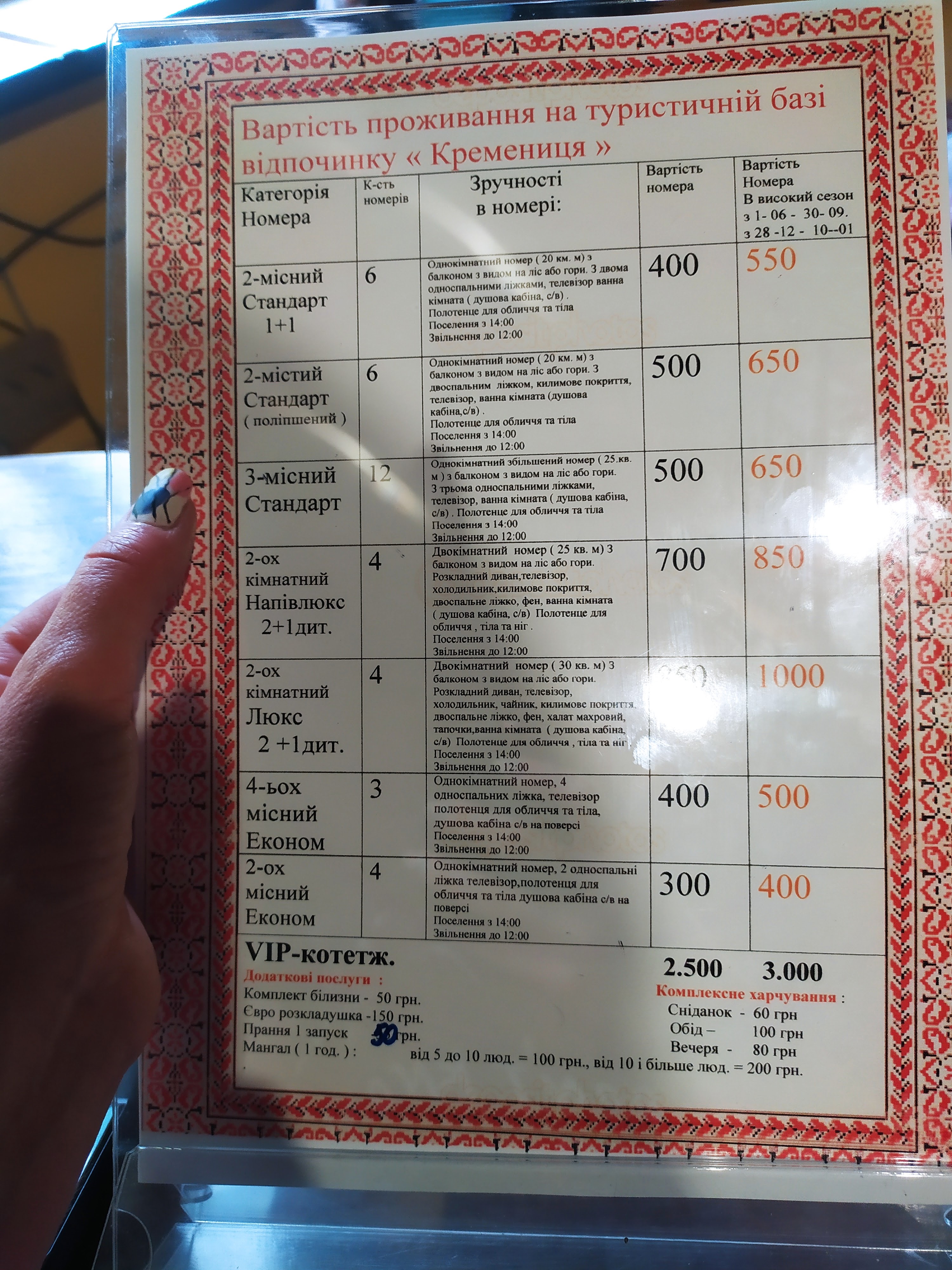 Kremenytsya menu 2