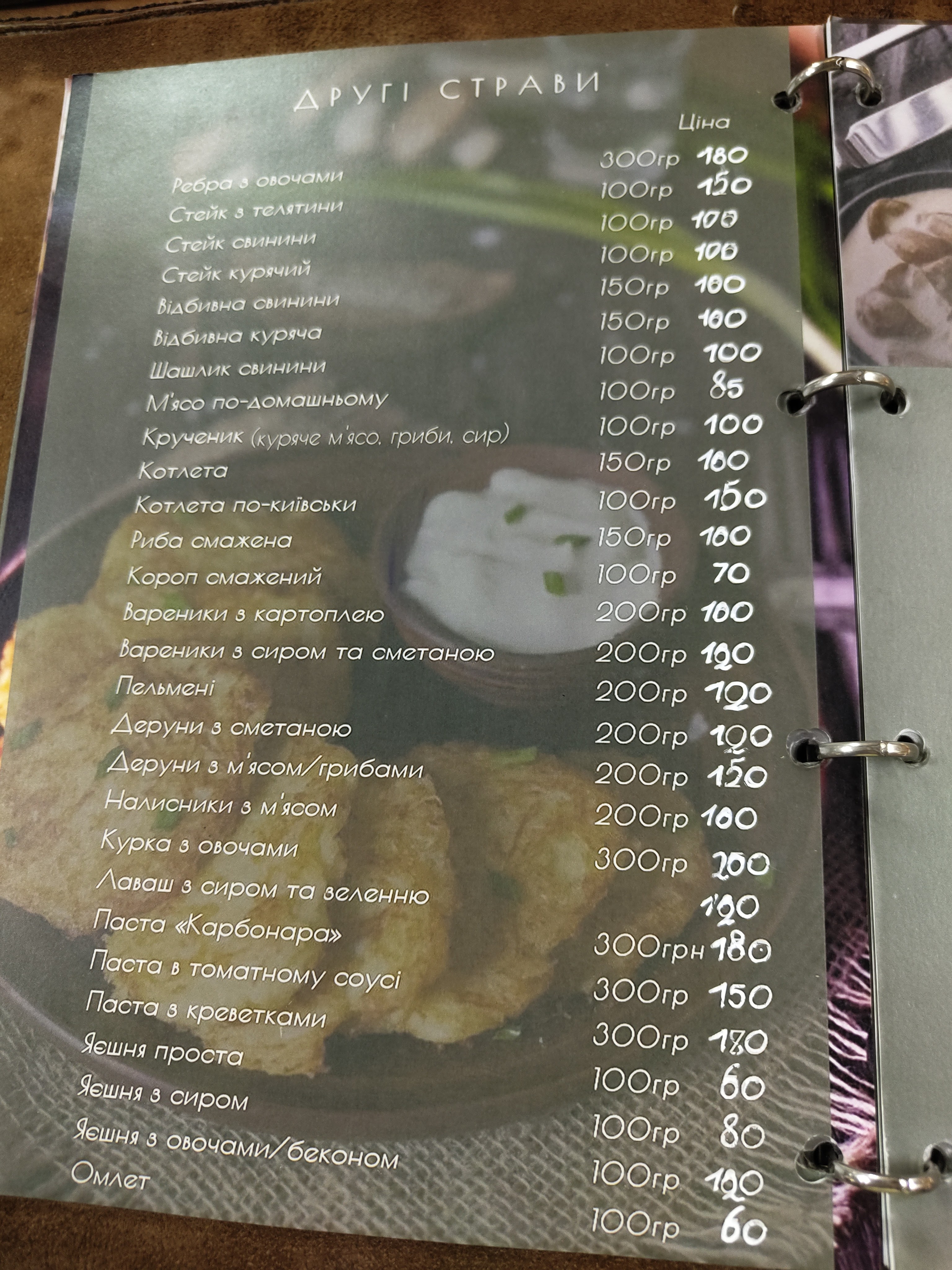 Sosnovyy Dvir menu 3