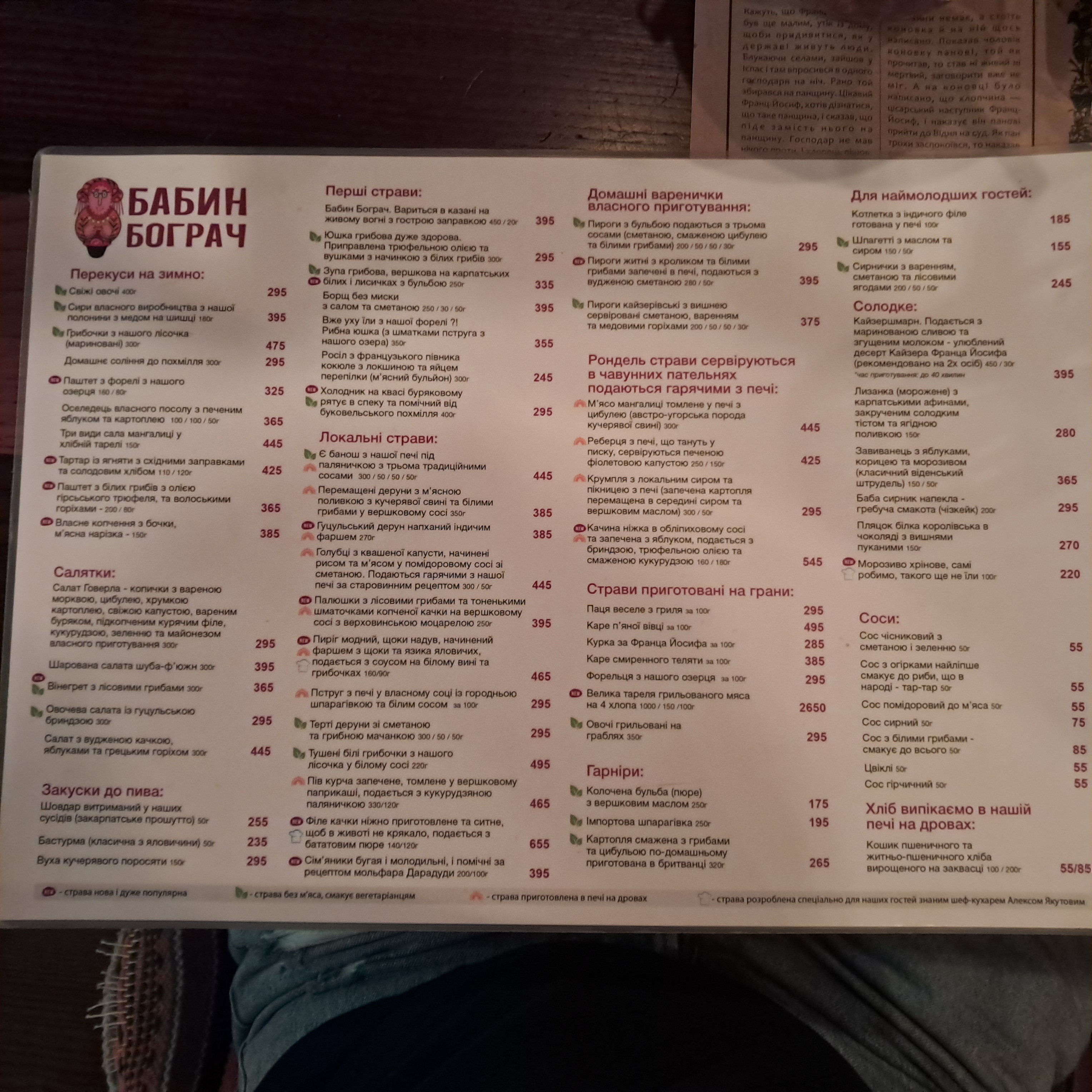 Babyn Bohrach Bukovel menu 1