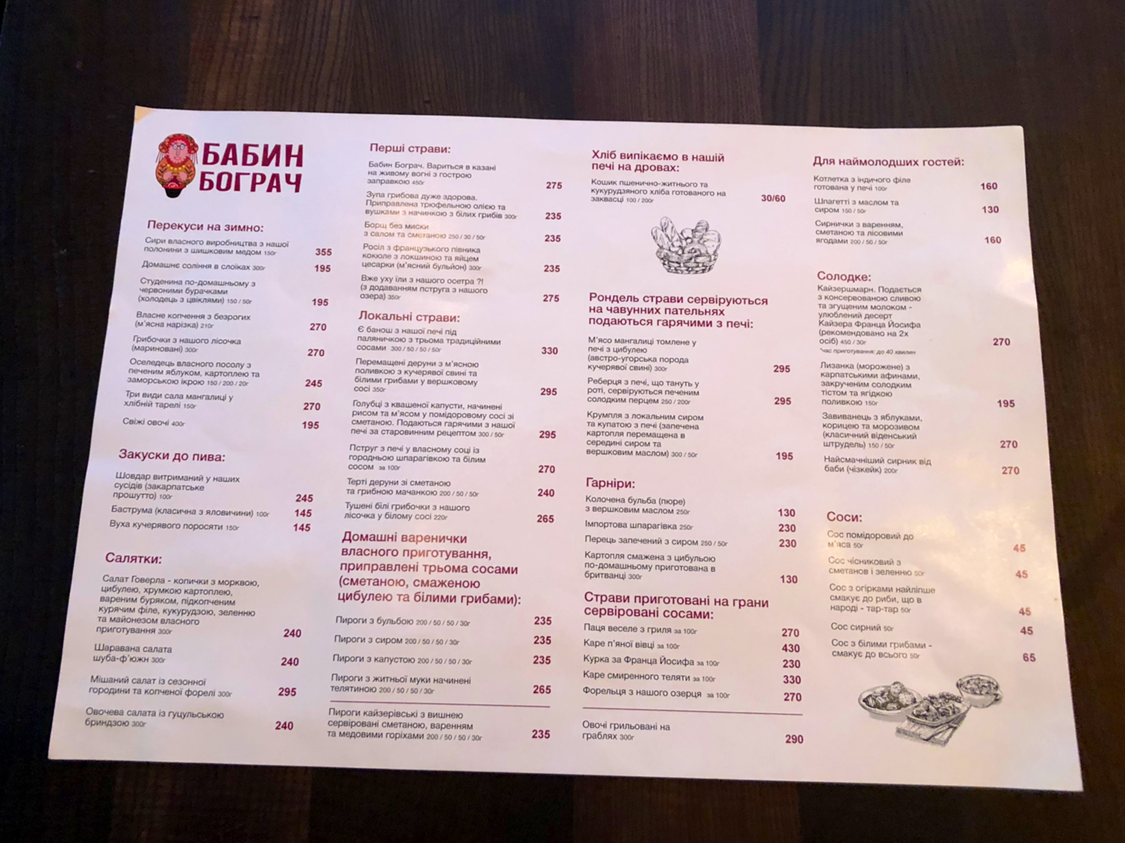Babyn Bohrach Bukovel menu 8