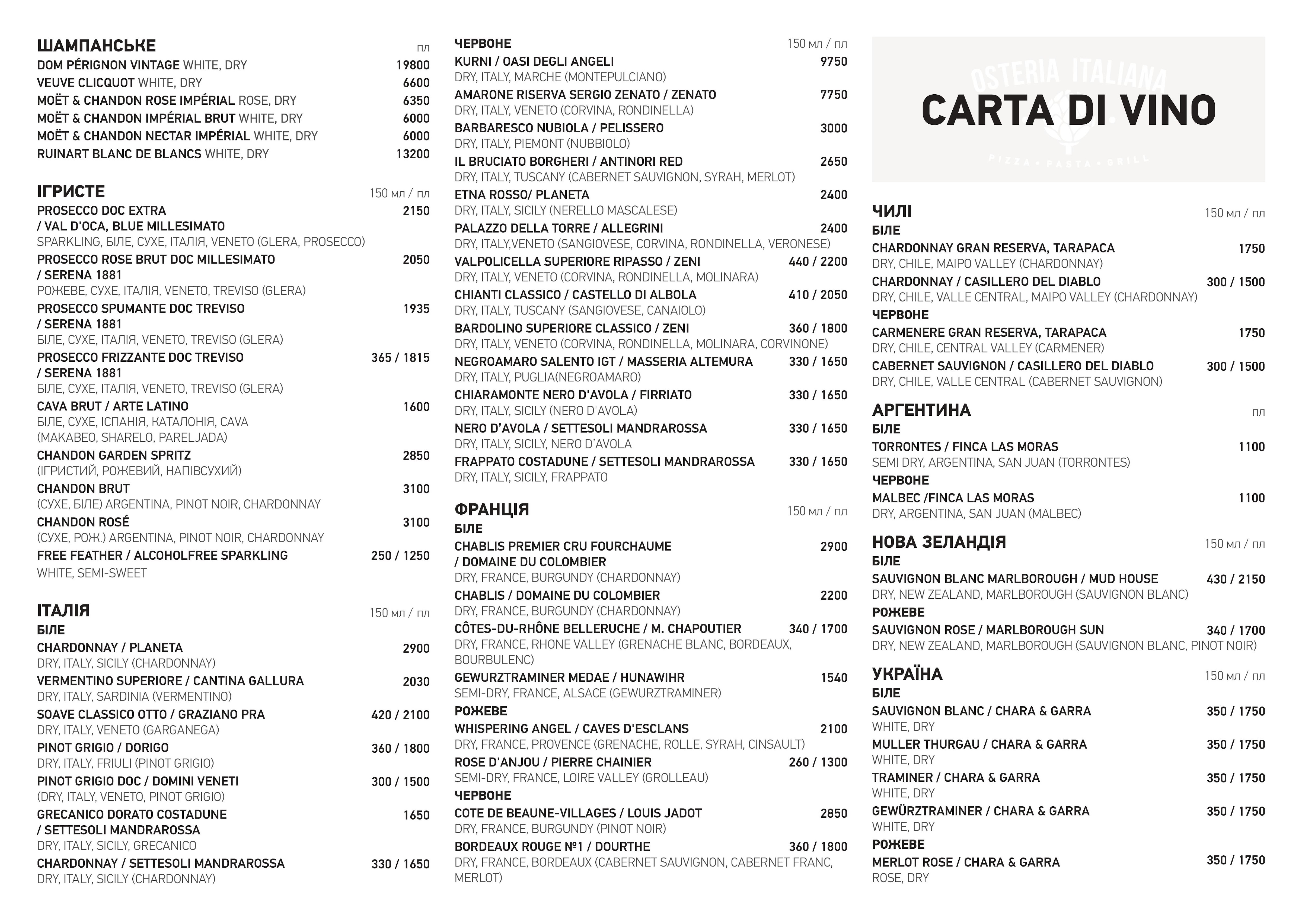 Osteria Italiana menu 1