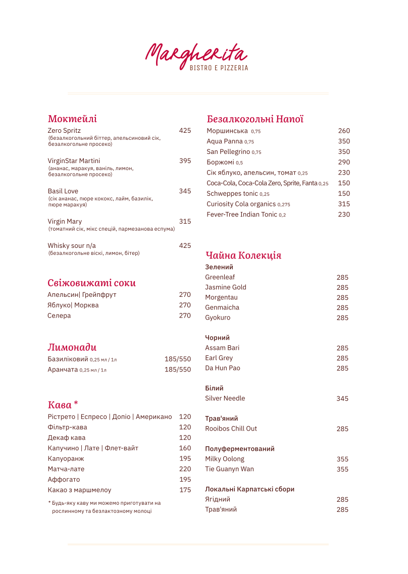 Margherita menu 2
