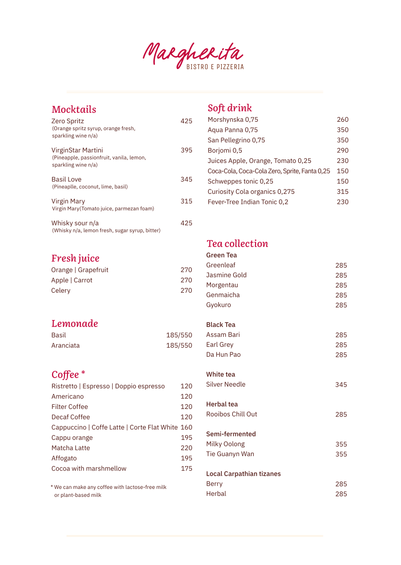 Margherita menu 3