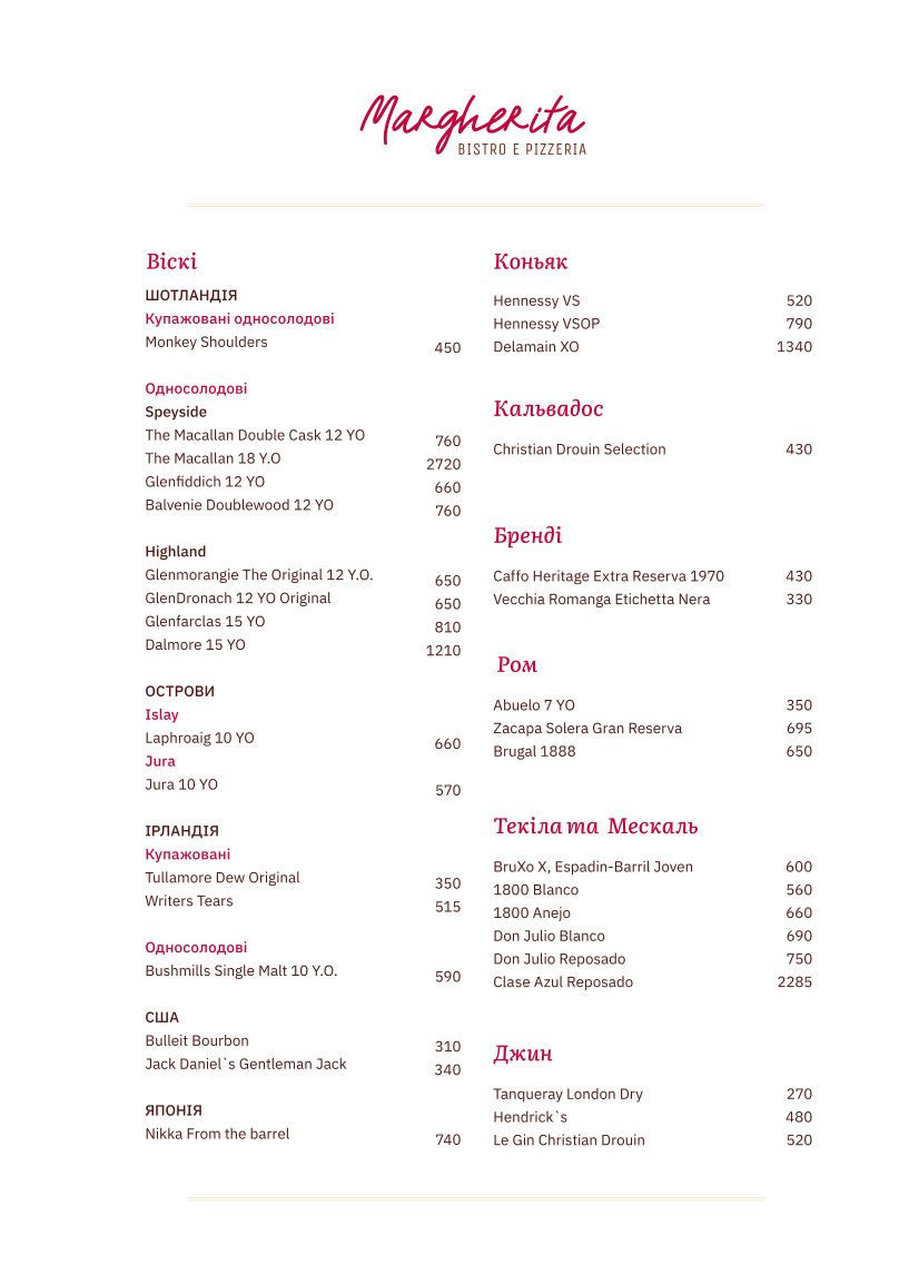 Margherita menu 5