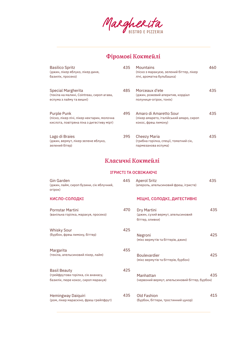 Margherita menu 8