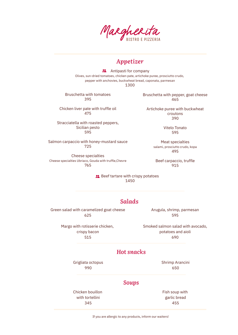Margherita menu 9