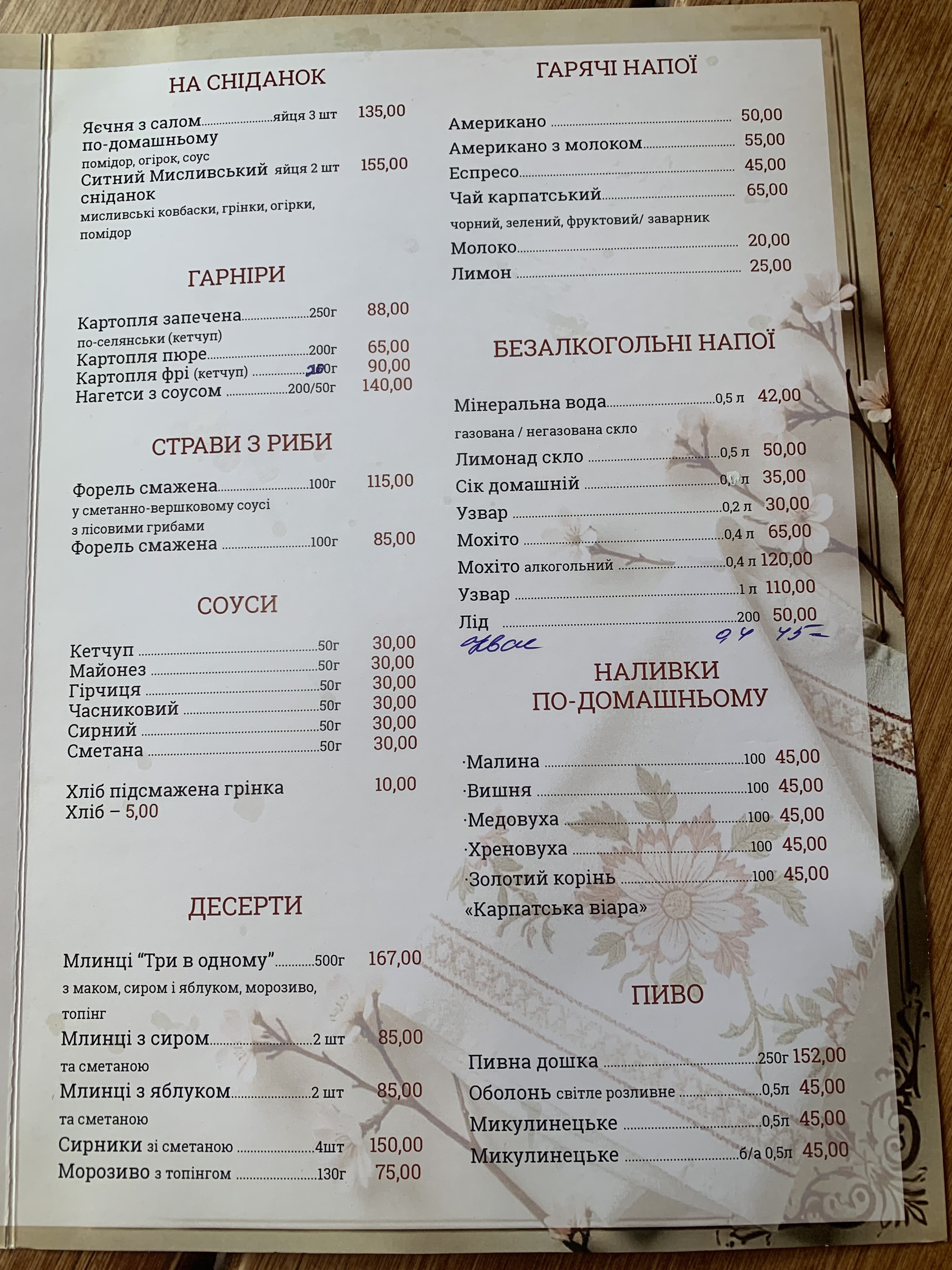 Колиба Гостинна Хата menu 1