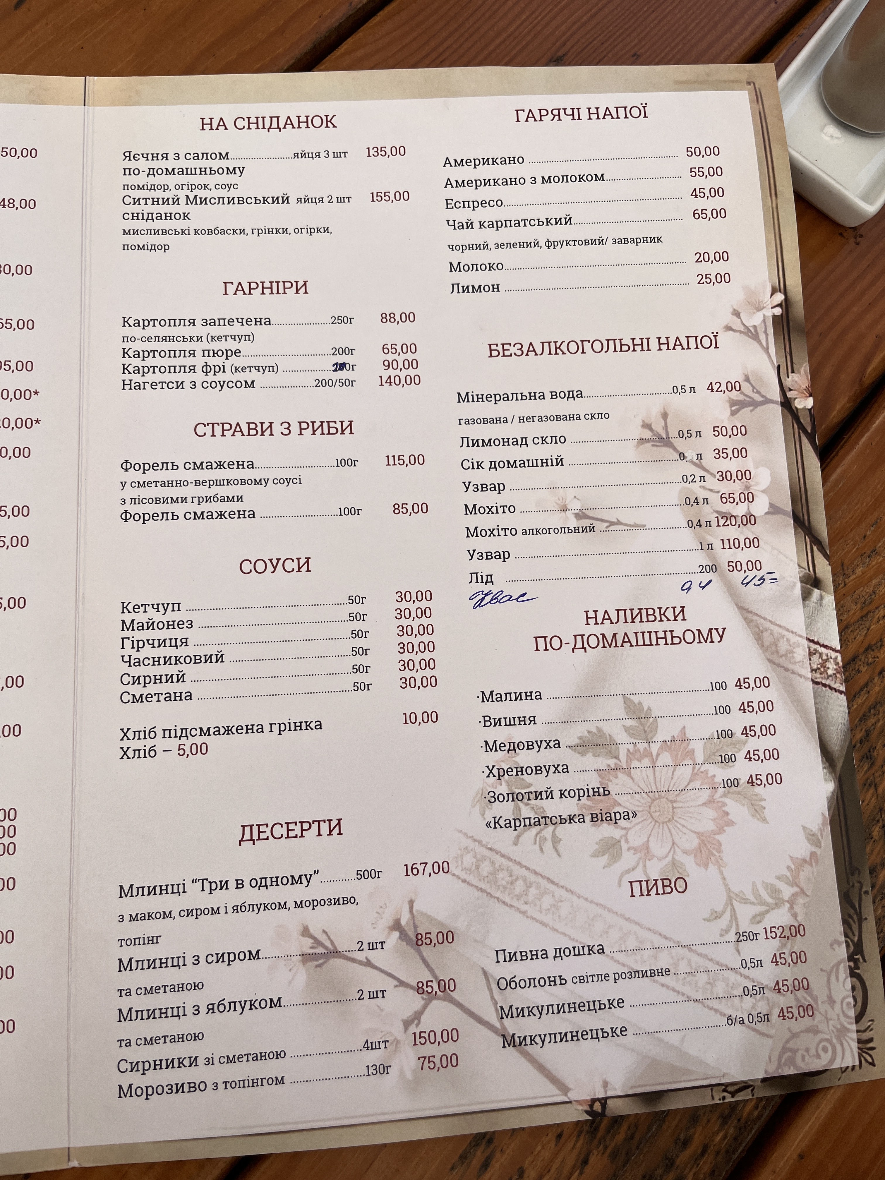 Колиба Гостинна Хата menu 3