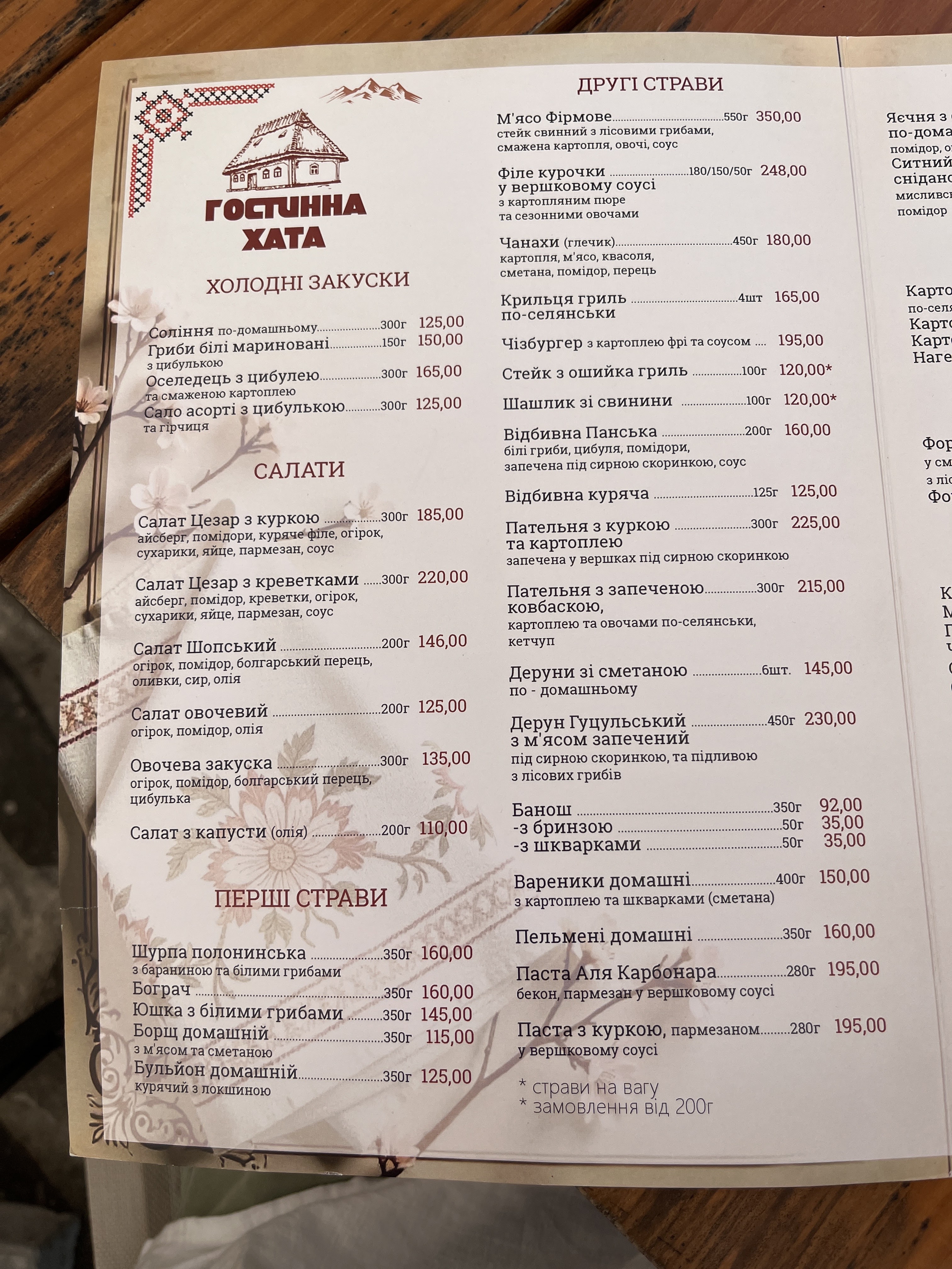 Колиба Гостинна Хата menu 4