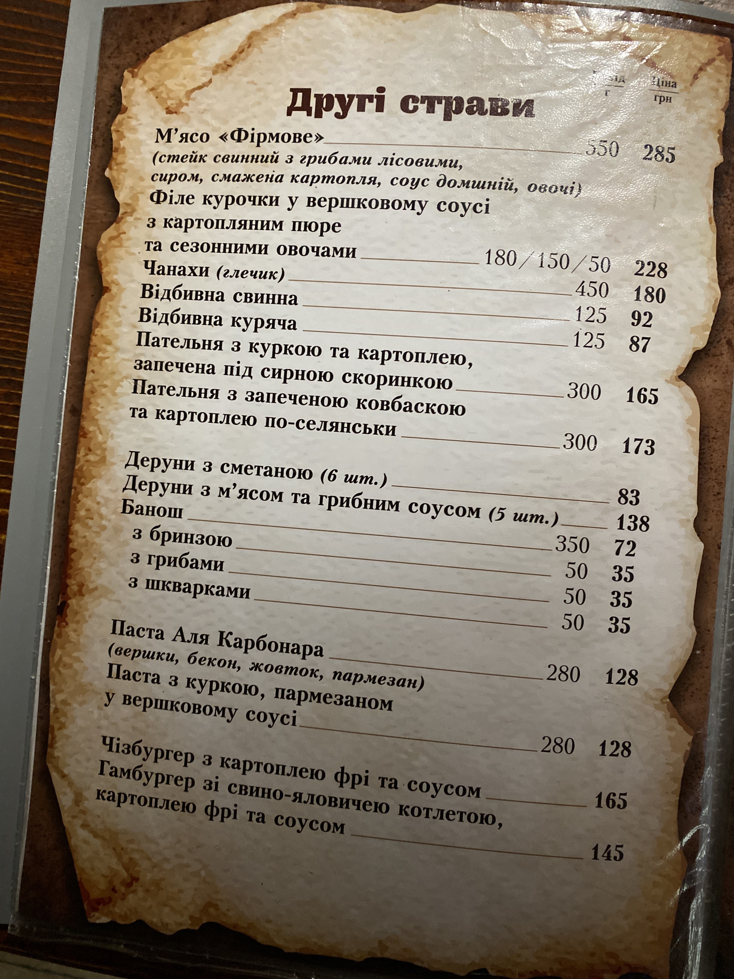 Колиба Гостинна Хата menu 6