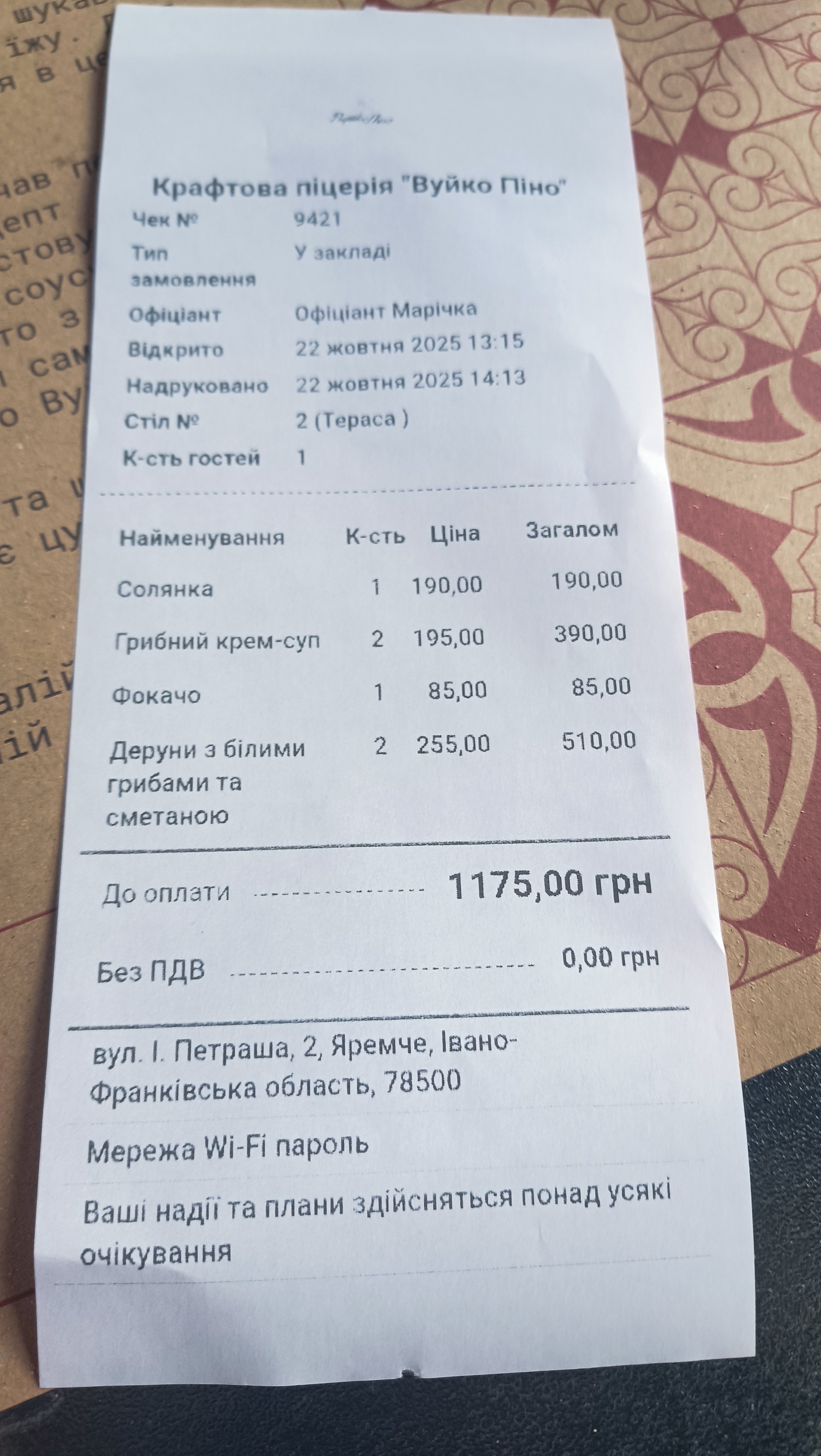 Pitseriya Vuyko Pino menu 2