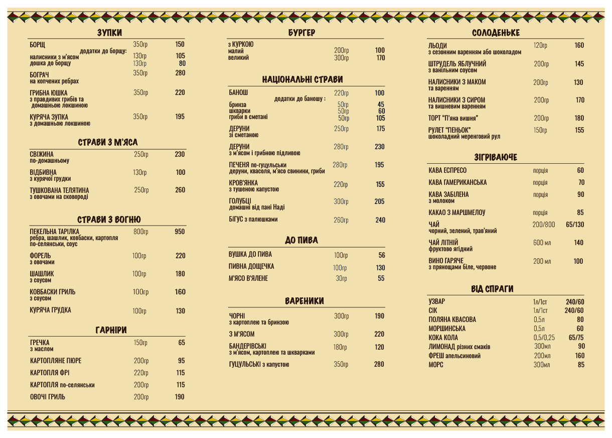 Колиба На Пеньках+ готель menu 1
