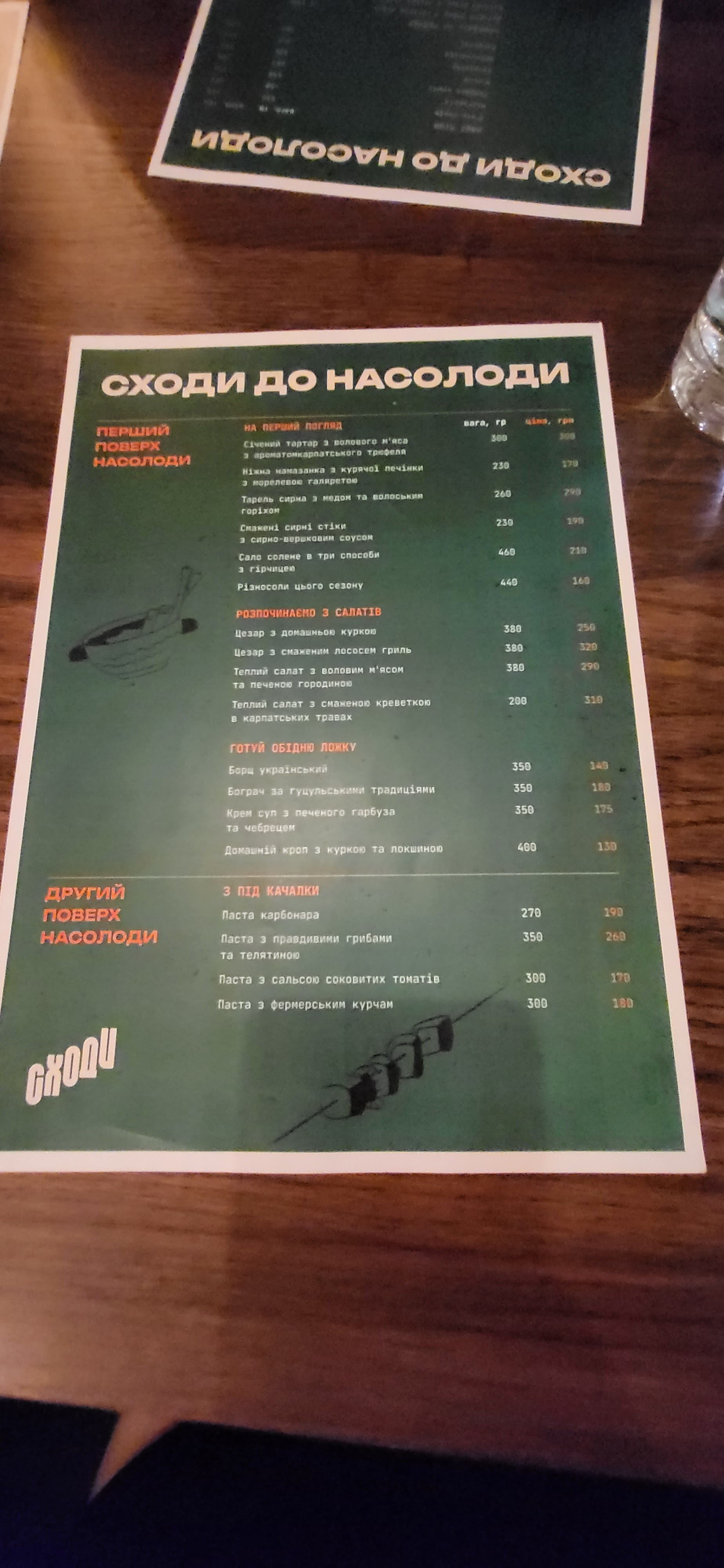 СХОДИ•ресторан на висоті menu 2