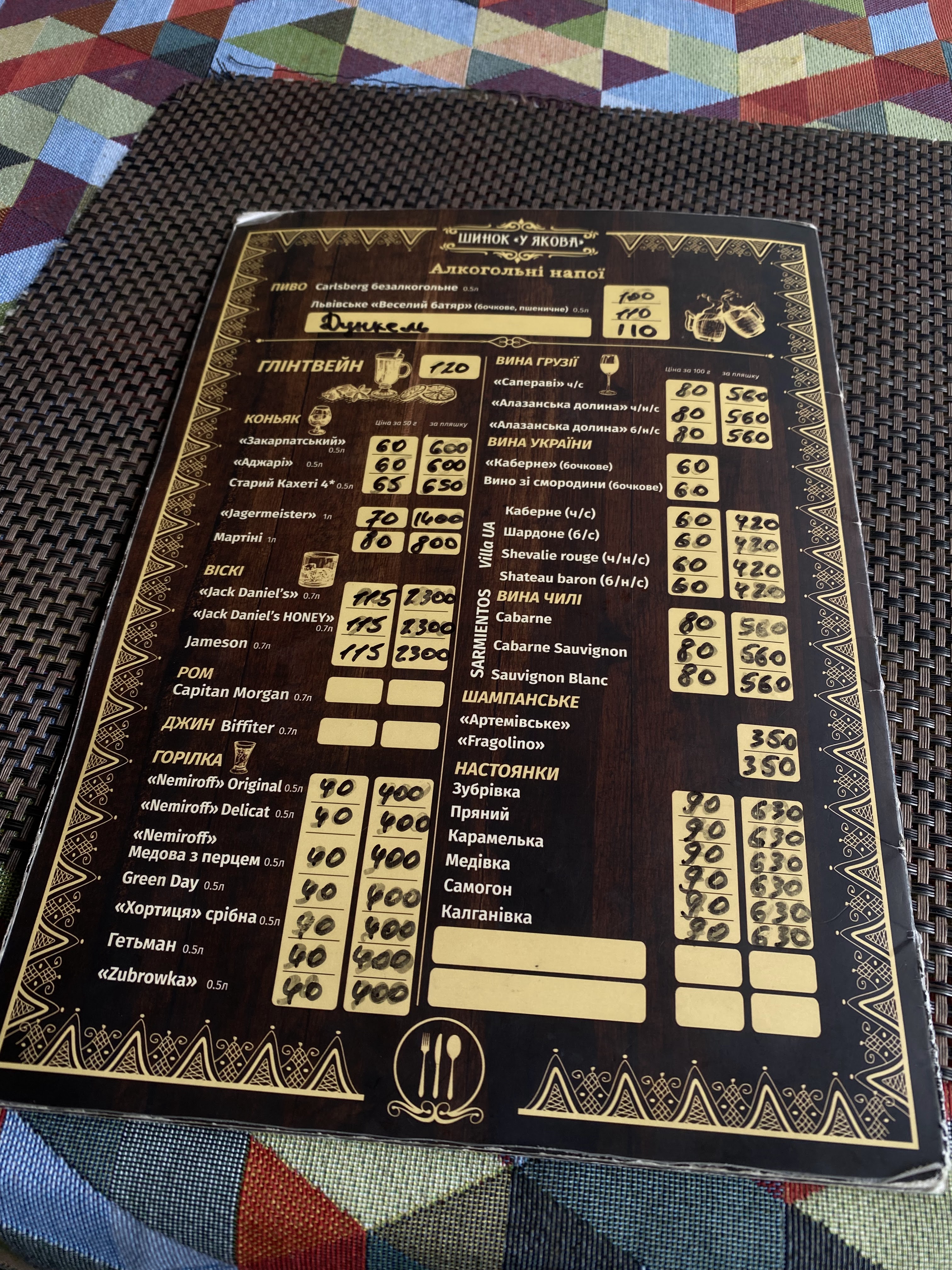 U Yakova menu 1