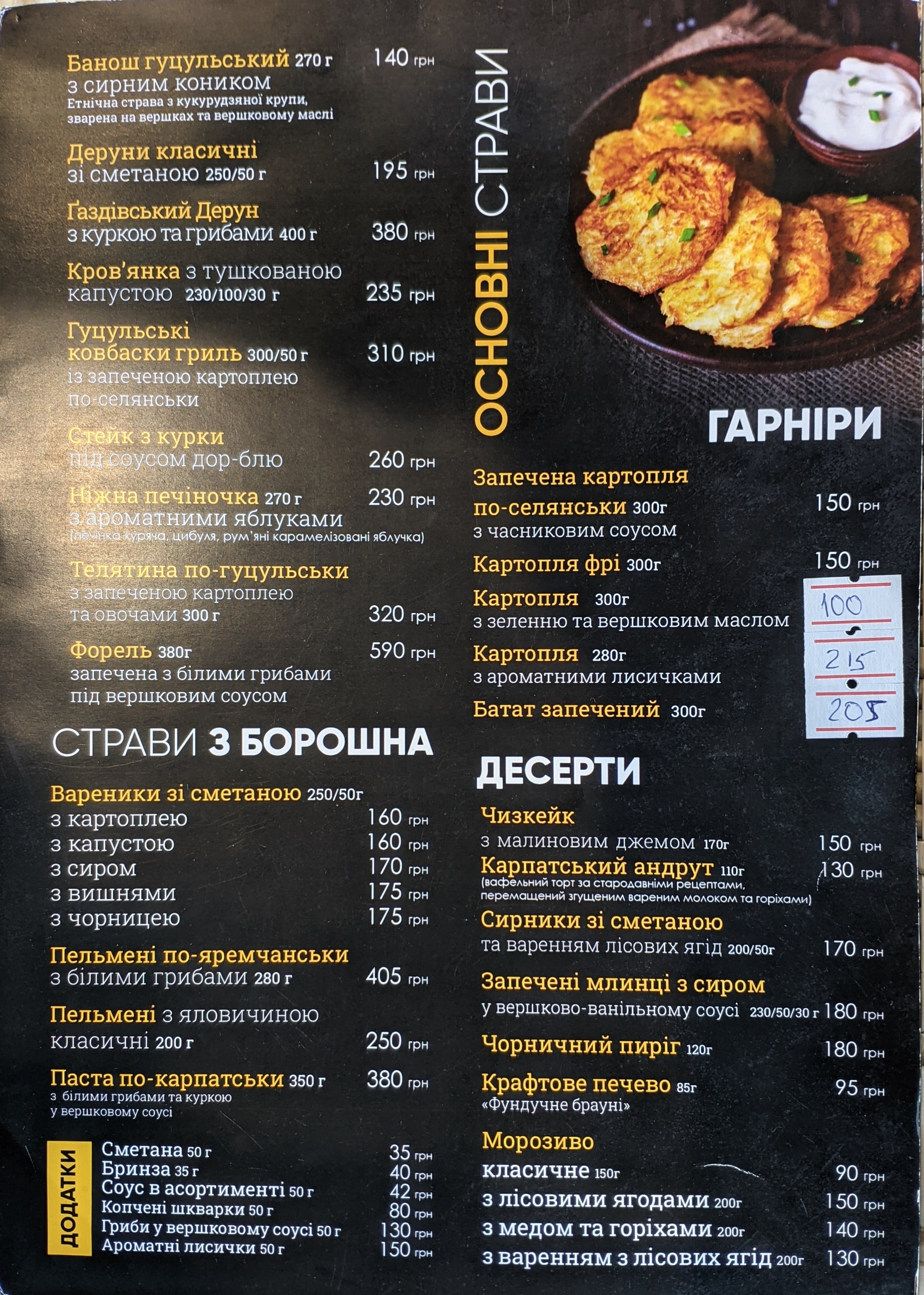 Pitsa Karpat·sʹka menu 4