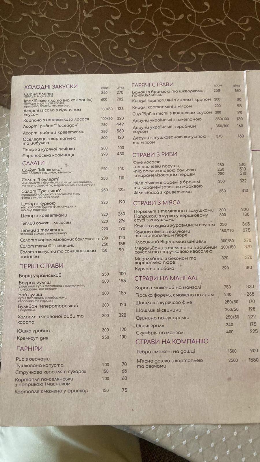 Leybova Gora menu 1