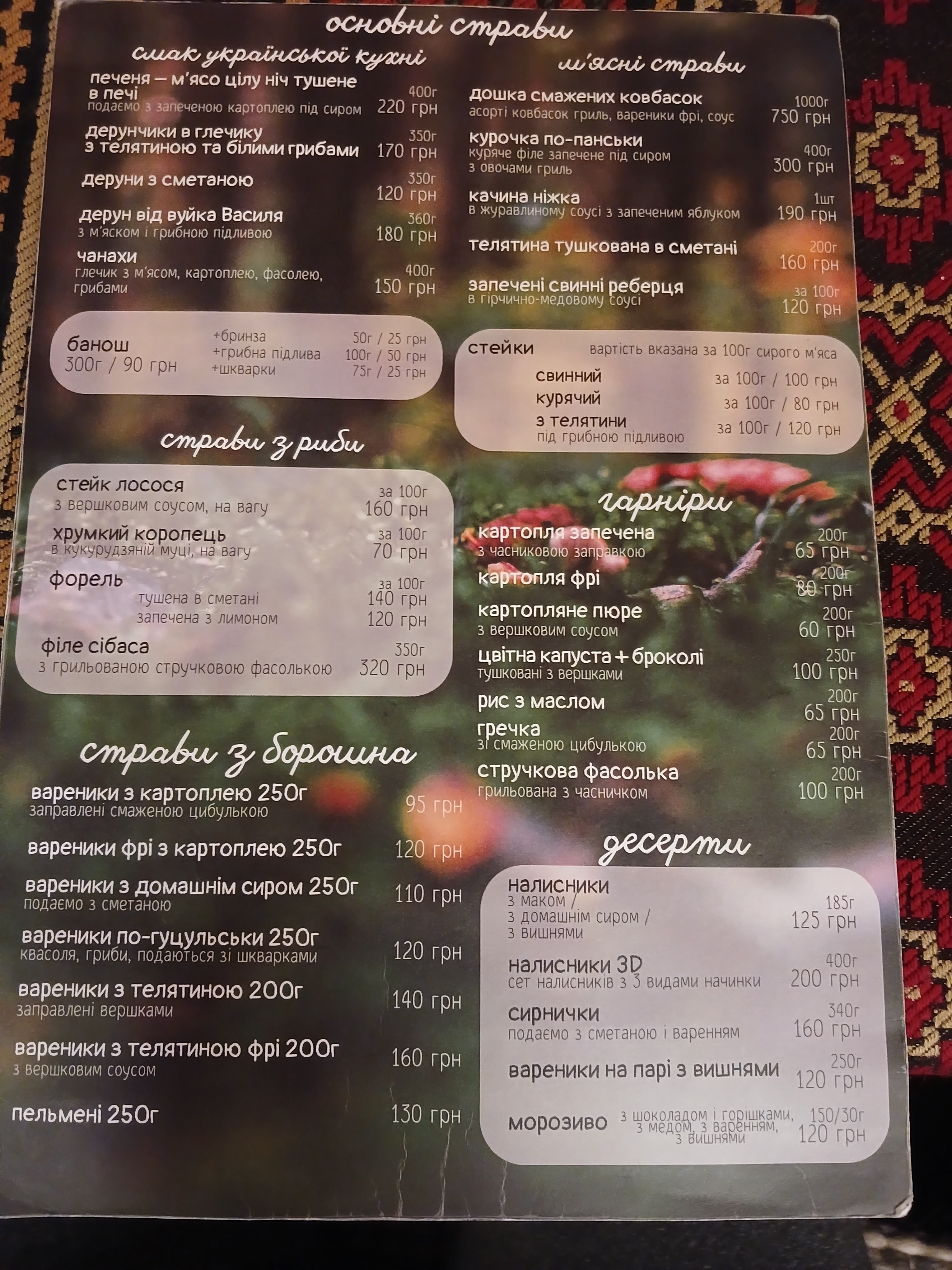 Kolyba "U Vuyka Vasylya" menu 4