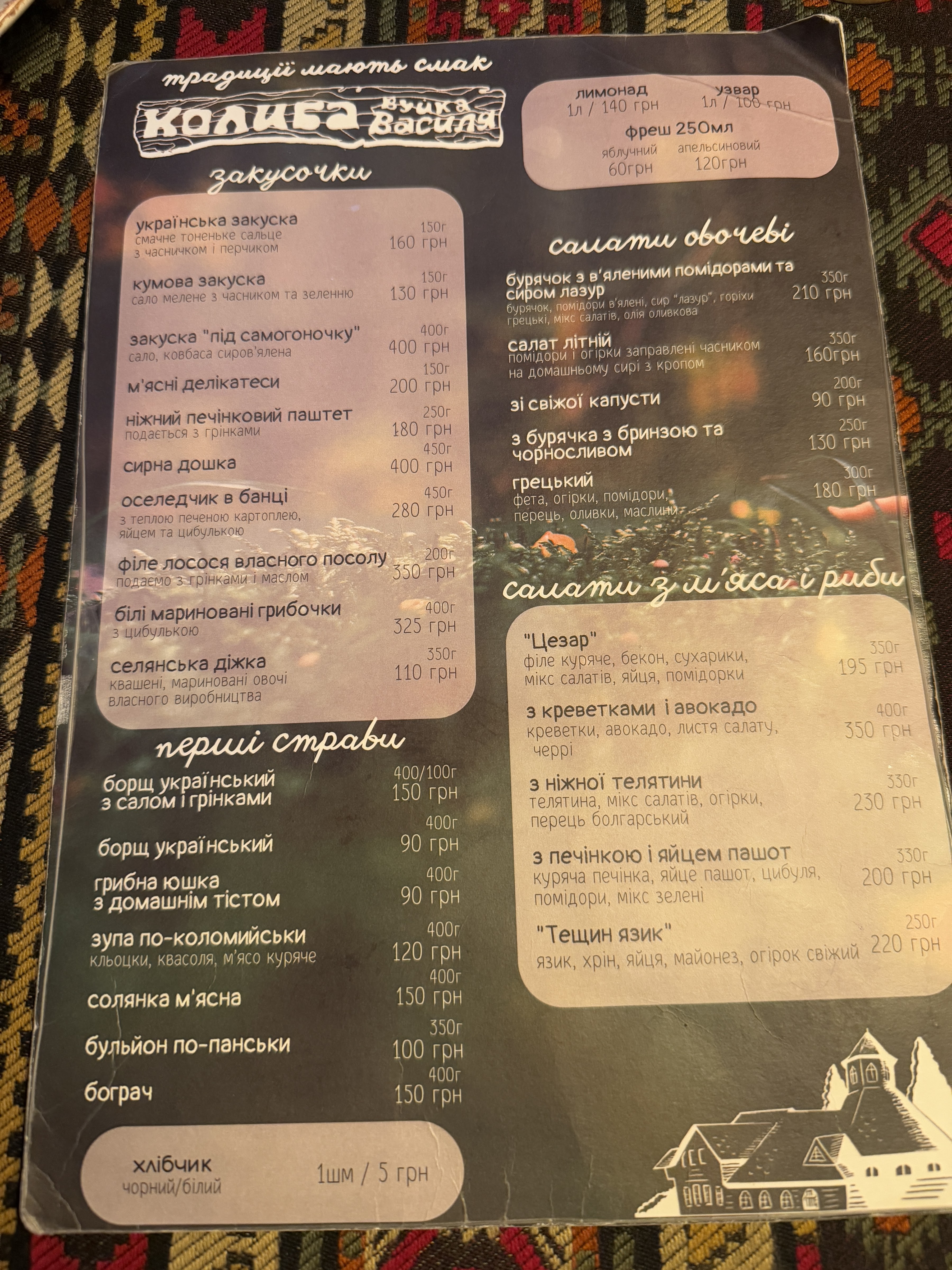 Kolyba "U Vuyka Vasylya" menu 5